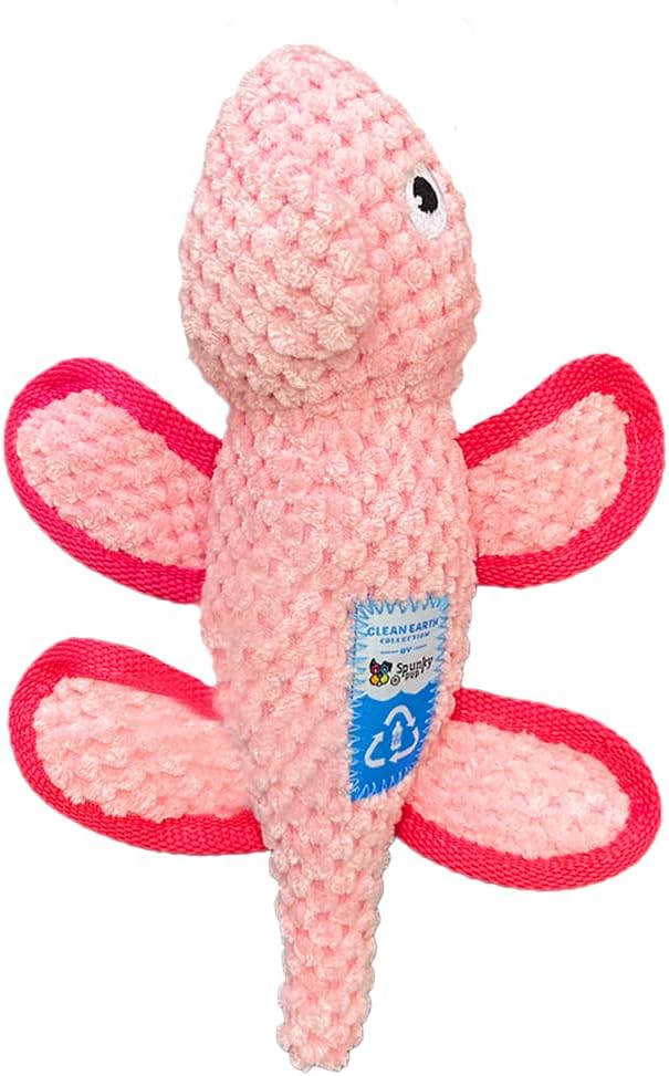 Spunky pup Clean Earth Plush Dog Toy with Squeaker – Recycled, Eco-Friendly, Floats for Beach, Lake, Pool – Chameleon