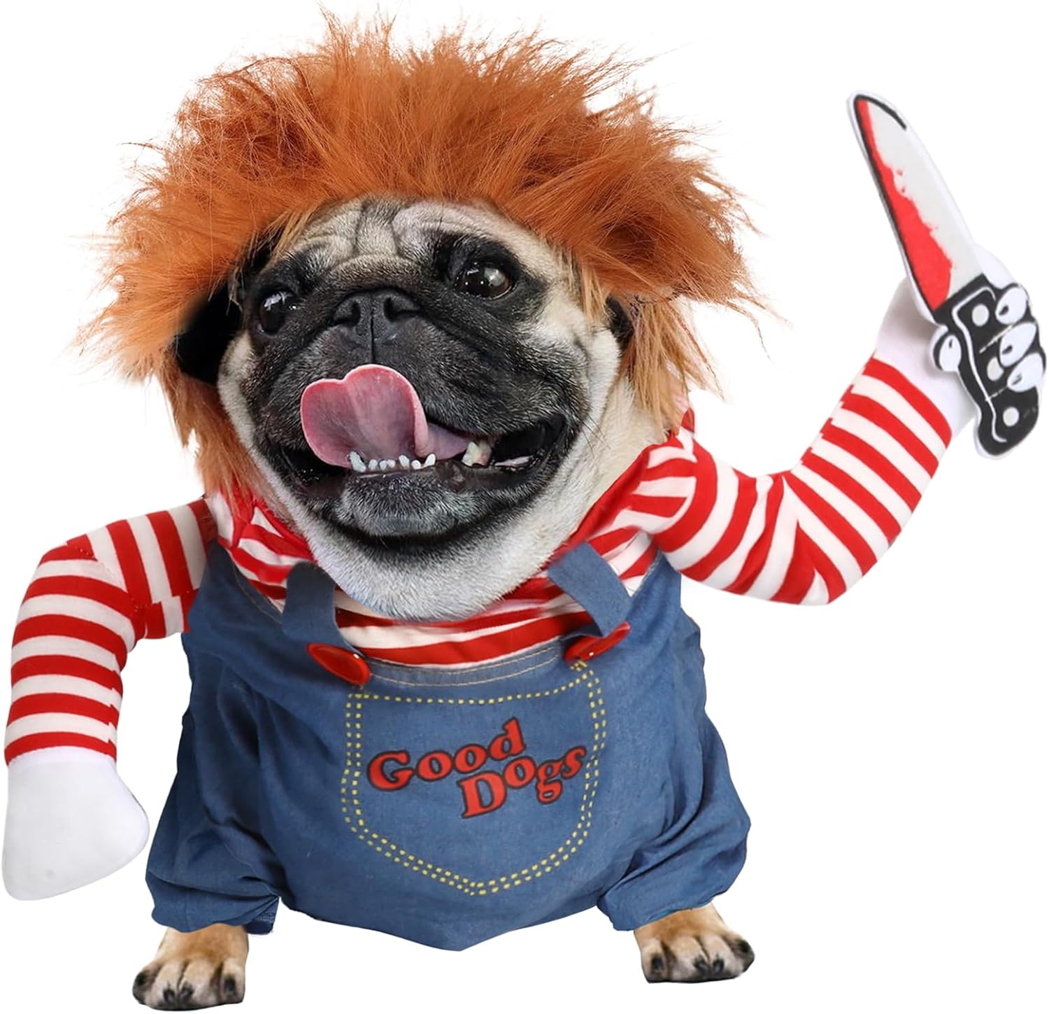 T2Y Dog Halloween Costume Pet Deadly Doll Chucky Dogs Costume with Knife & Wig, Dog Costumes for Medium Dogs Funny Party Cosplay Halloween for Corgi, Pug, Frenchie, Dachshund【M】