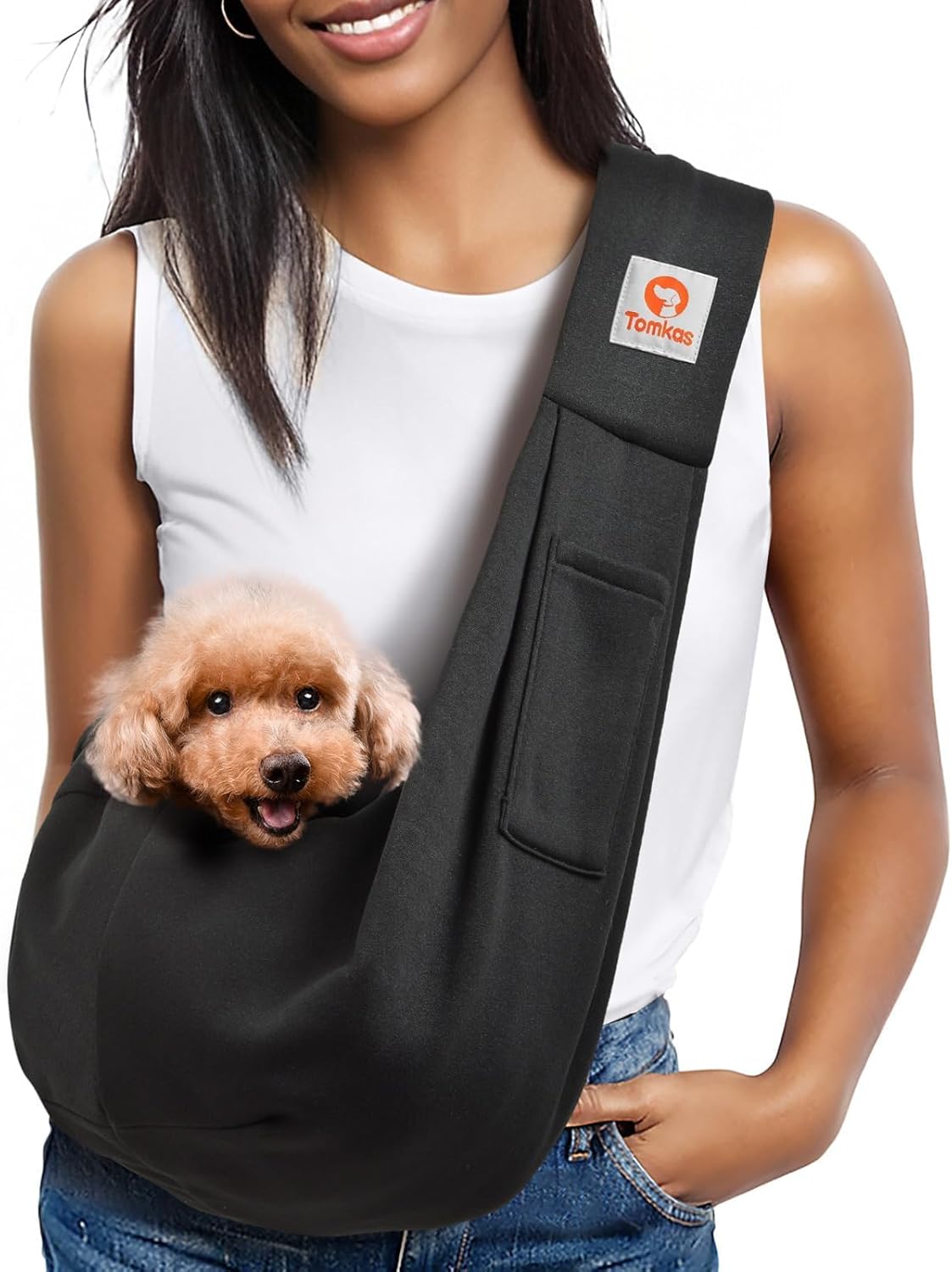 Tomkas Small Dog Sling Carrier – Classic Pocket & Classic Strap – for 3-10 lbs Pets(Black)