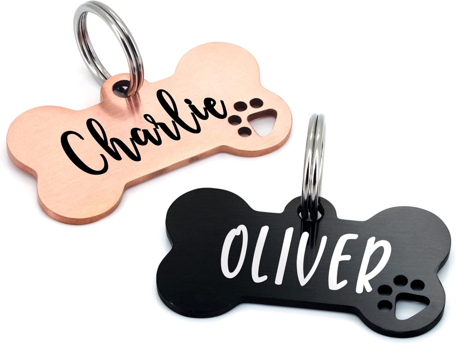 Ultra Joys Dog Tags Personalized for Pets – Hollow Paw Custom Pet ID Tag – Engraved Dog Tag for Small, Large Dogs – Large Bone in Black