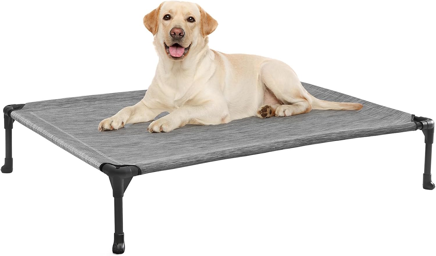 Veehoo Outdoor Elevated Dog Cot Bed, Cooling Raised Pet Bed for Large Dogs, Washable Breathable Mesh Hammock Bed with No-Slip Feet, Indestructible Ground Off Training Platform Cot-42″x30″ Black Silver
