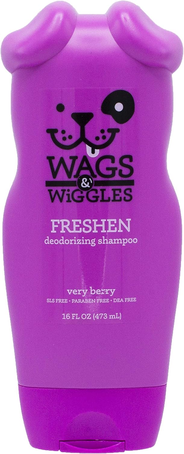 Wags & Wiggles Freshen Deodorizing Dog Shampoo in Very Berry Scent – Odor Control Dog Grooming Shampoo for Smelly Dogs, 16 Fl Oz