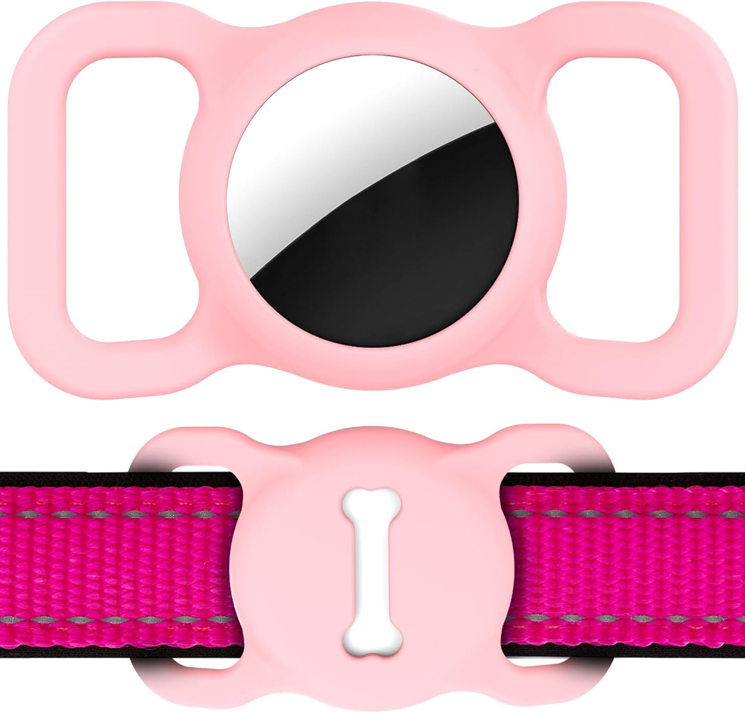 for Airtag Dog Collar Holder, Air Tag Protective Cat Airtag Dog Collar,Silicone AirTags GPS Tracking Accessories,Air Tags with Bone Pattern (1 Pack(Pink))