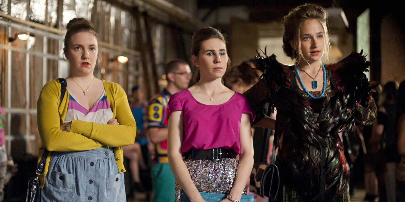 Lena Dunham, Zosia Mamet, and Jemima Kirke from Girls looking upset
