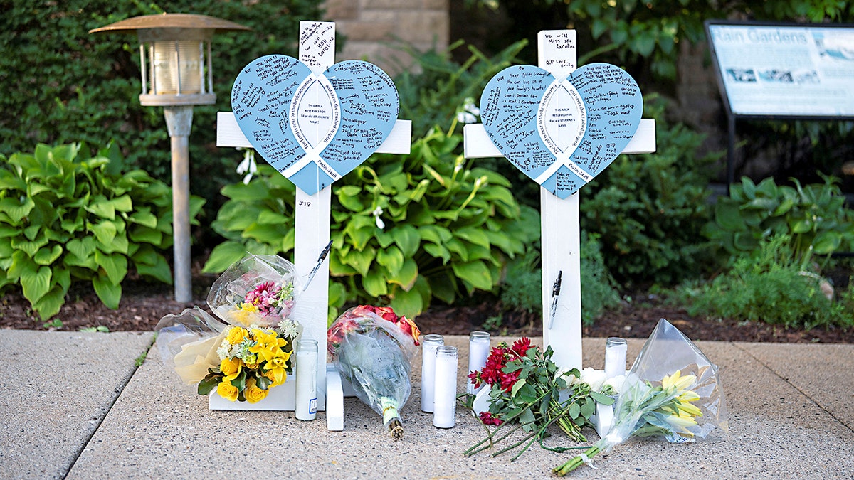 A memorial set up for victims of the mass school shooting at a Catholic school church.