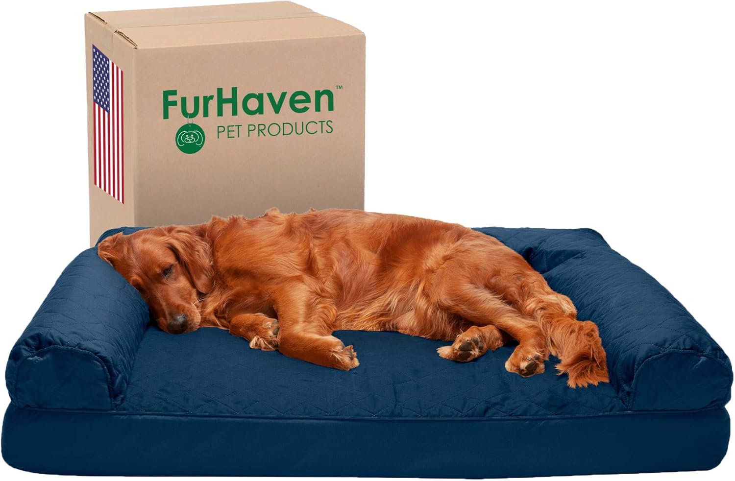 Furhaven Orthopedic Dog Bed for Large Dogs w/ Removable Bolsters & Washable Cover, For Dogs Up to 95 lbs – Quilted Sofa – Navy (Blue), Jumbo/XL