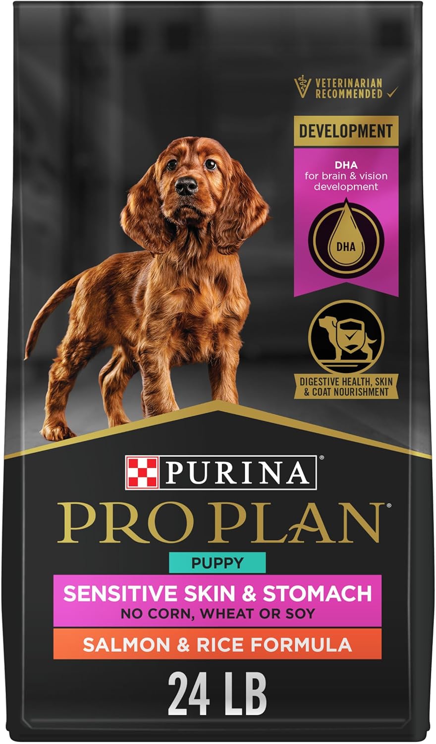Purina Pro Plan Sensitive Skin and Stomach Dog Food Puppy Salmon and Rice Formula – 24 lb. Bag