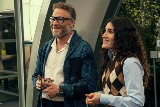 Erin Simkin/Netflix Seth Rogen as Rabbi Neil and Kate Berlant as Cami in 'Nobody Wants This' season 2