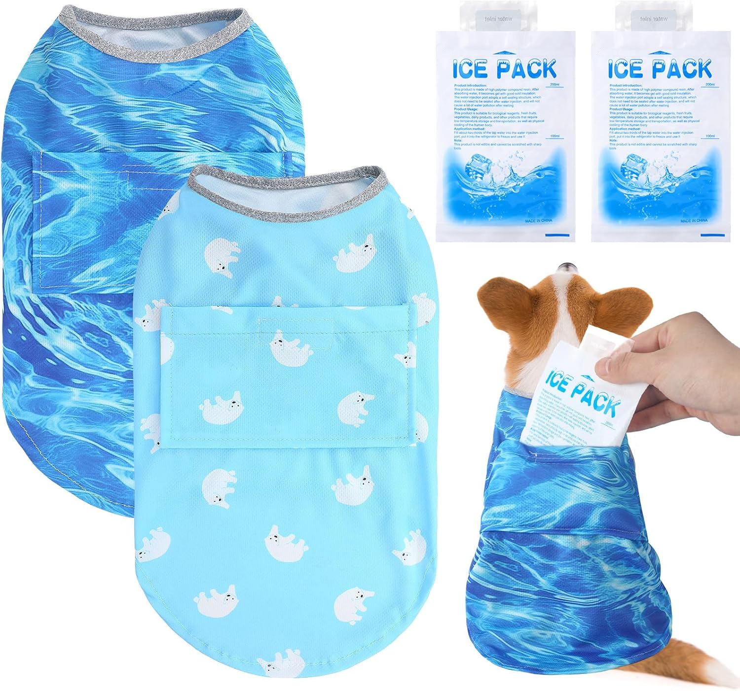 2 Pack Dog Cooling Shirts with 4 Pcs Ice Pack Cooling Vest Quick Dry Vest Dog Cooling Harness Summer Beach Hawaii Jacket Collar for Summer Outdoor Hiking Walking Sun Protection Breathable 2 Pack Dog Cooling Shirts with 4 Pcs Ice Pack Cooling Vest Quick Dry Vest Dog Cooling Harness Summer Beach Hawaii Jacket Collar for Summer Outdoor Hiking Walking Sun Protection Breathable
