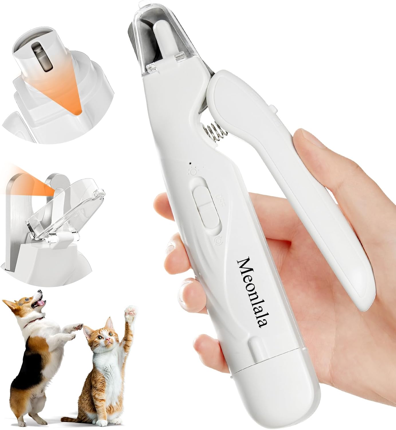 2-in-1 Dog Nail Trimmers & Dog Nail Grinder with 2 LED Lights, Ultra-Quiet, USB Rechargeable, Multiple Grinding Methods, and Splash Guard for Small, Medium, and Large Dogs & Cats (White)