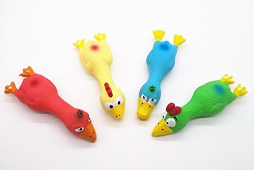 4PCS Safe Latex Dog Squeaky Toys, 6.6″ Long Soft Chew Molar Dog Small Screaming Rubber Chicken Toys, for Puppy Small Medium Dogs