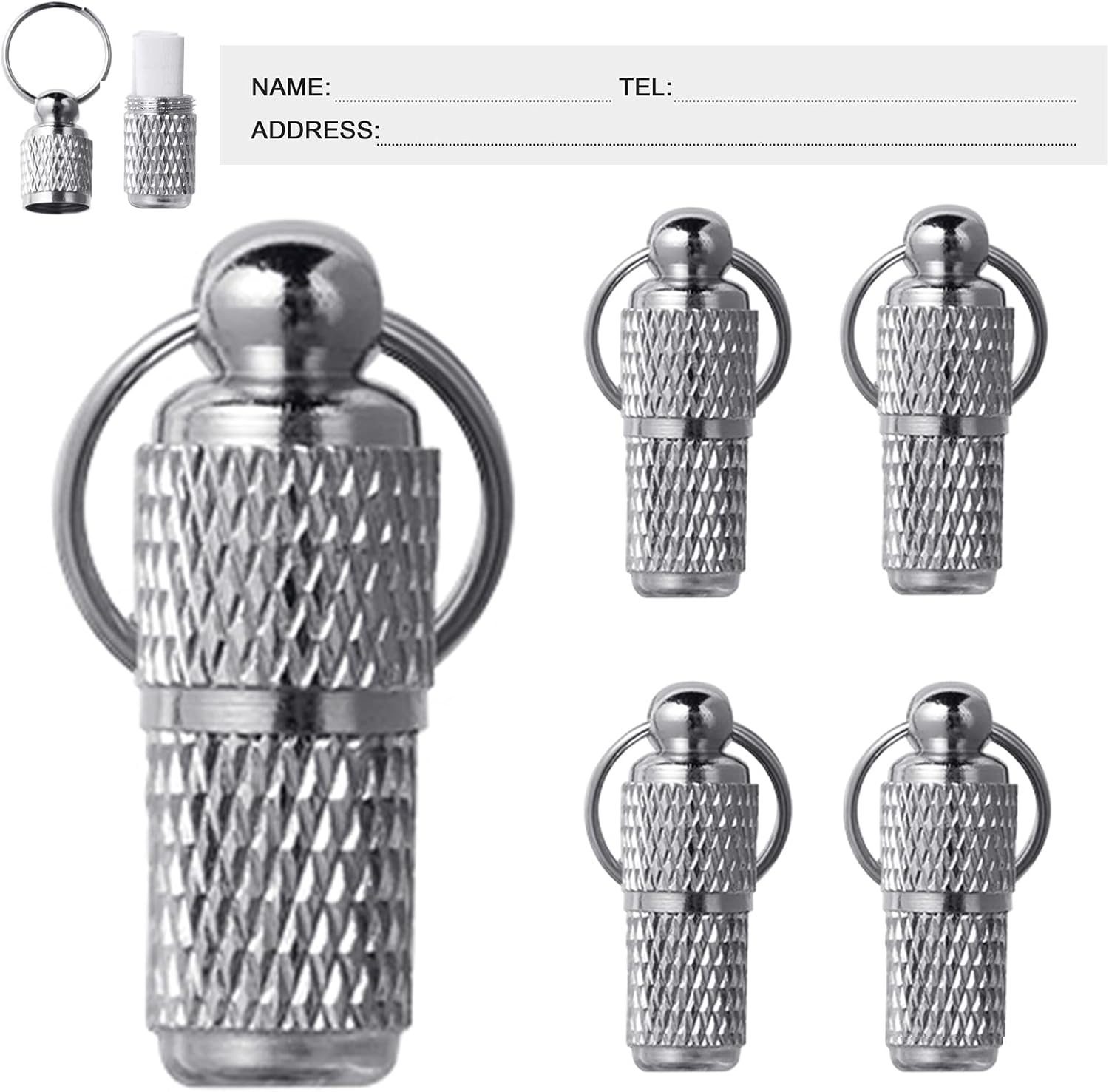 5 Pack Custom Pet ID Tags, Dog Tags with Name Tag and Tel Address, Silver Accessories