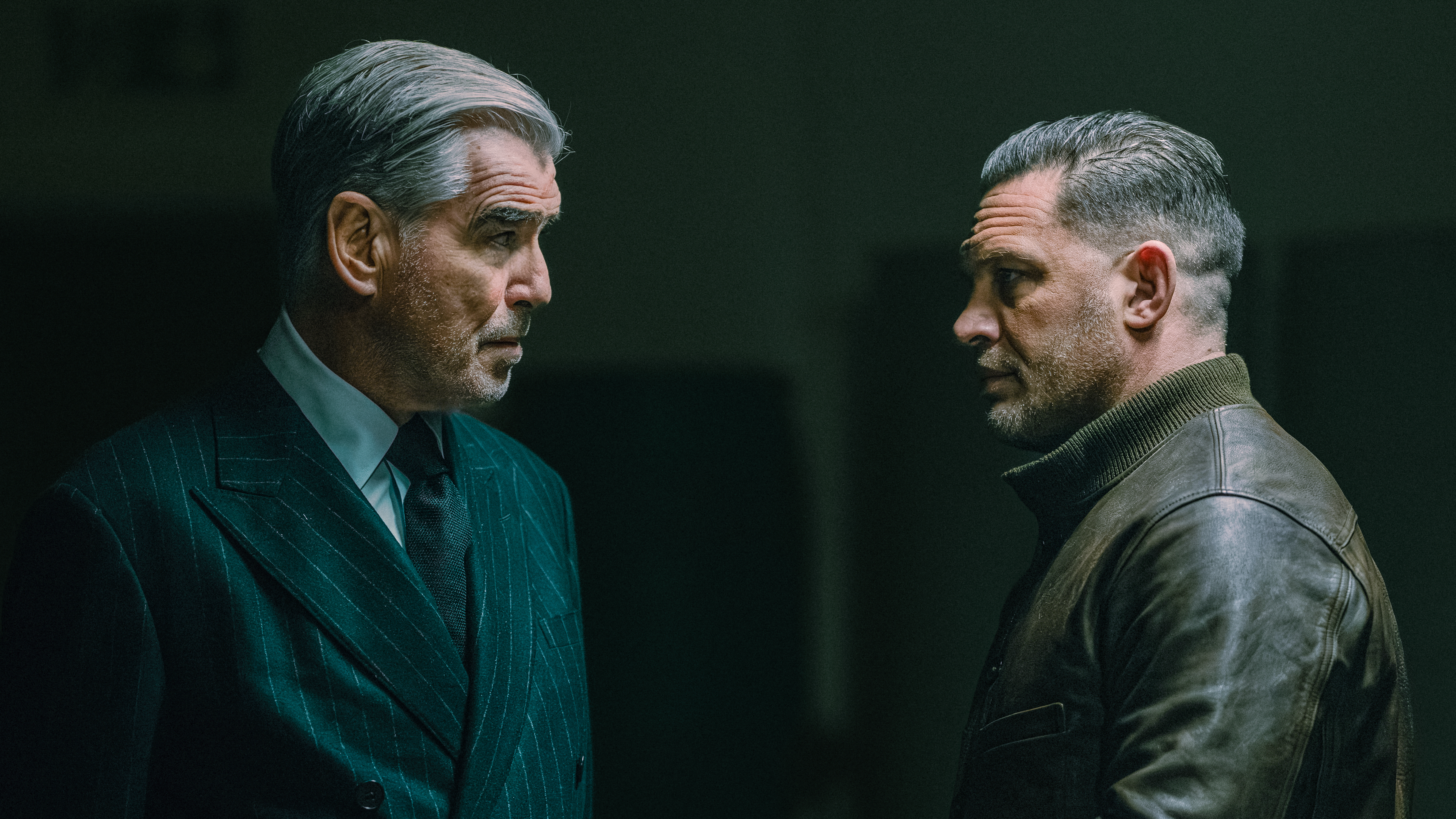 Pierce Brosnan and Tom Hardy in "MobLand" on Paramount Plus