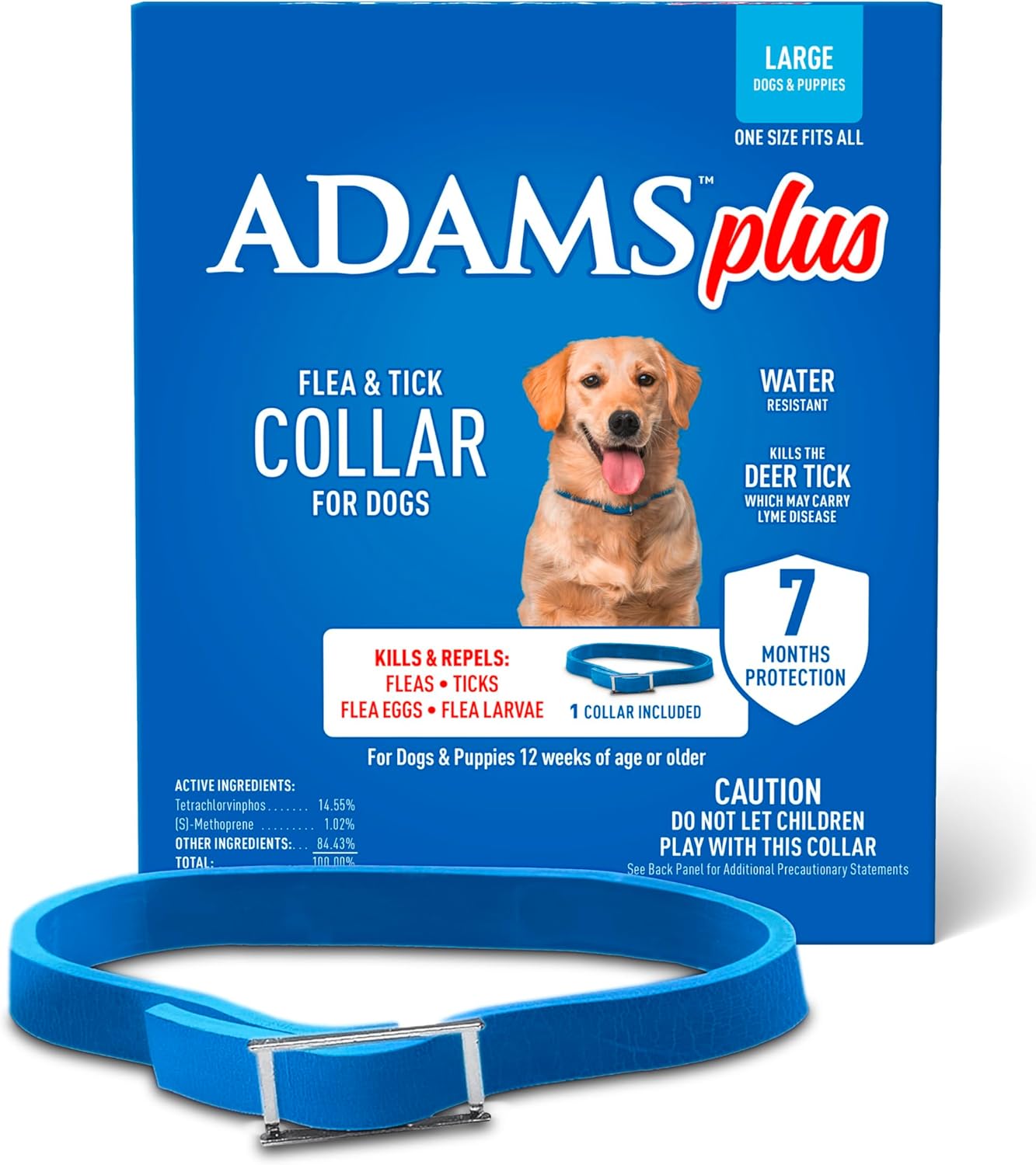 ADAMS Plus Flea & Tick Collar for Dogs, 7-Month Protection, Adjustable Collar Fits Large Dogs & Puppies, Kills Fleas & Ticks