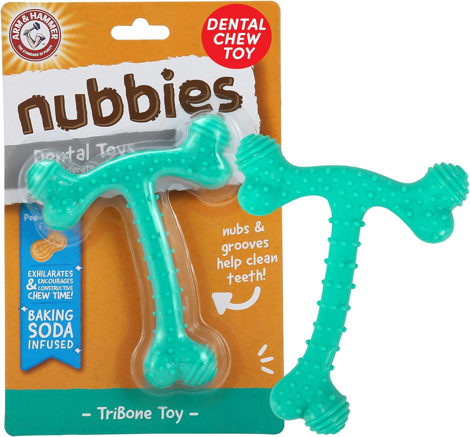 Arm & Hammer Nubbies T-Bone Dental Dog Chew Toys, Peanut Butter Flavor – Durable Nylon Chewing Toys for Dogs, Done Bone Toy, Teeth Cleaning Bones for Chewers Help Remove Plaque and Tartar