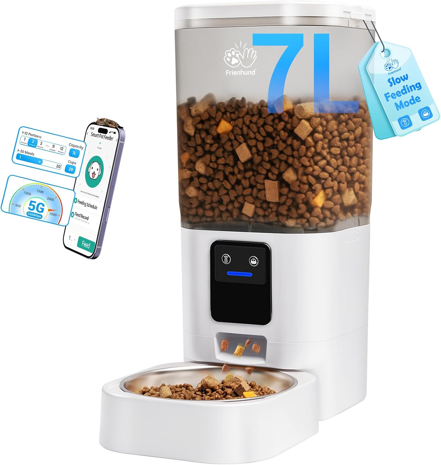 Automatic Cat Feeder with Slow Feed: 5G WiFi Automatic Dog Feeder with Smart APP Control, Auto Cat Food Dispenser with Alexa for Multiple Pets, Detachable for Easy Cleaning – 29 Cup（7L）