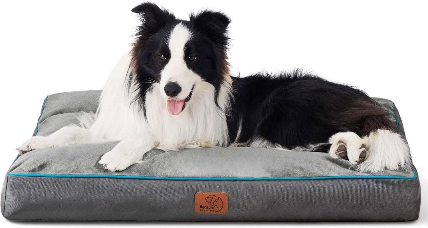 Bedsure Washable Dog Beds Large Sized Dog – 3 Inch Thicken Up to 80lbs Pet Mat Pillows with Removable Washable Cover, Grey
