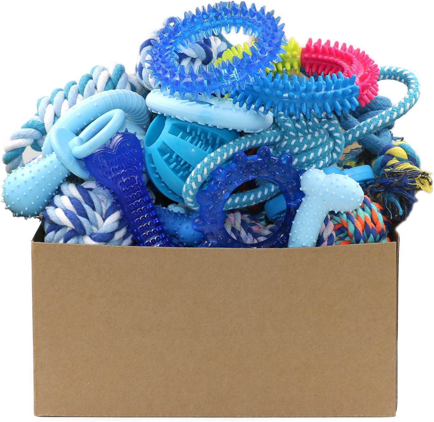 Beiker 20 Pack Puppy Chew Toys – Blue Dog Teething Toys for Puppies, Puppy Teething Rings and Ropes, Blue Rubber Toy Bundle for Small Dogs, Cute Interactive Dog Balls for Small Breed