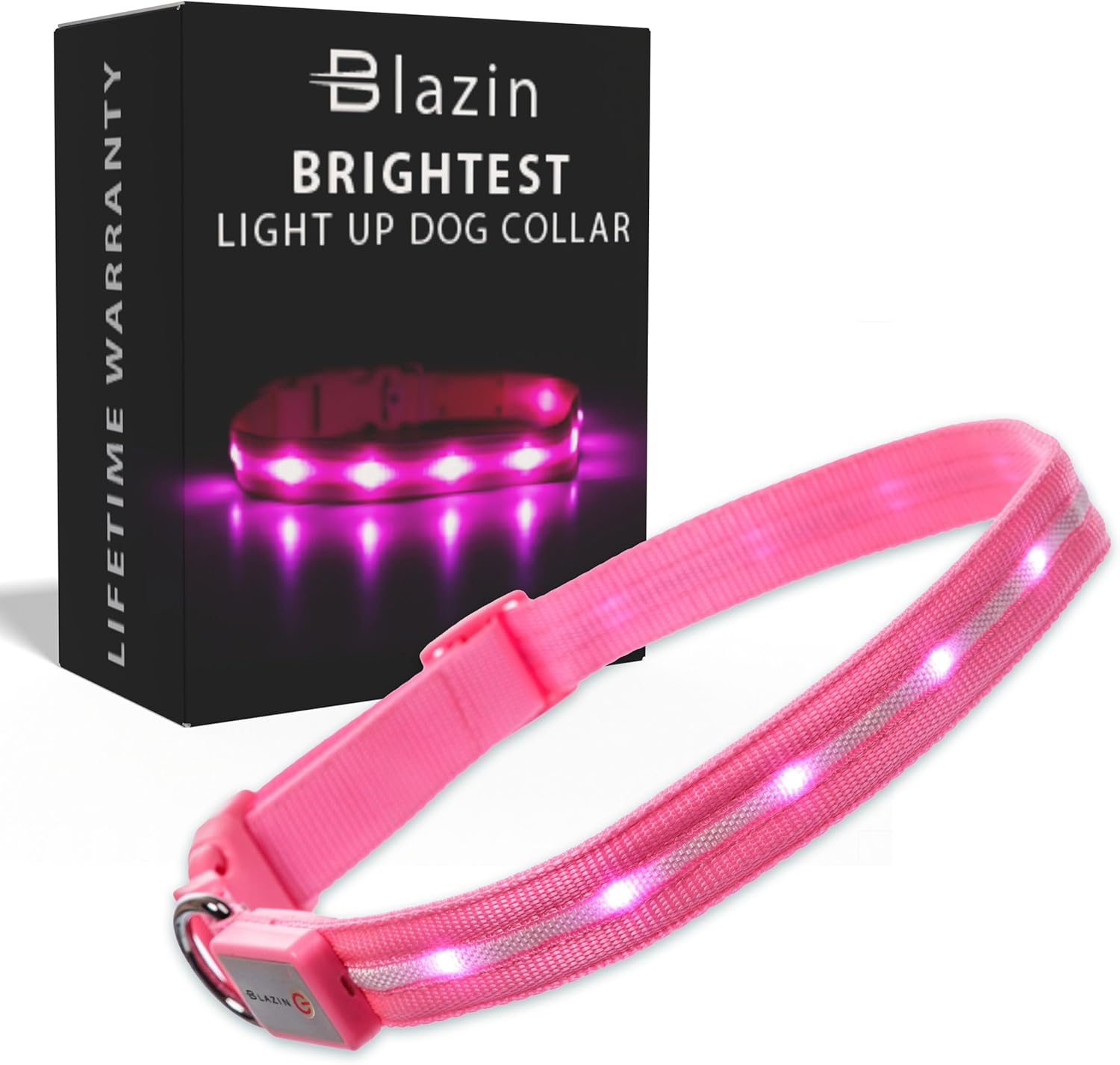 Blazin Light Up Dog Collar – The Original LED Dog Collar – USB Rechargeable – Waterproof – 1,000 Feet of Visibility – Dog Collar Light for Small, Medium, Large Dogs – USA Brand