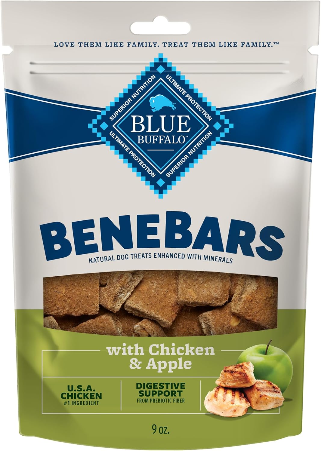 Blue Buffalo BeneBars Digestive Support Dog Treats with Prebiotic Fiber, Made with Natural Ingredients, USA Chicken & Apple, 9-oz Bag Blue Buffalo BeneBars Digestive Support Dog Treats with Prebiotic Fiber, Made with Natural Ingredients, USA Chicken & Apple, 9-oz Bag