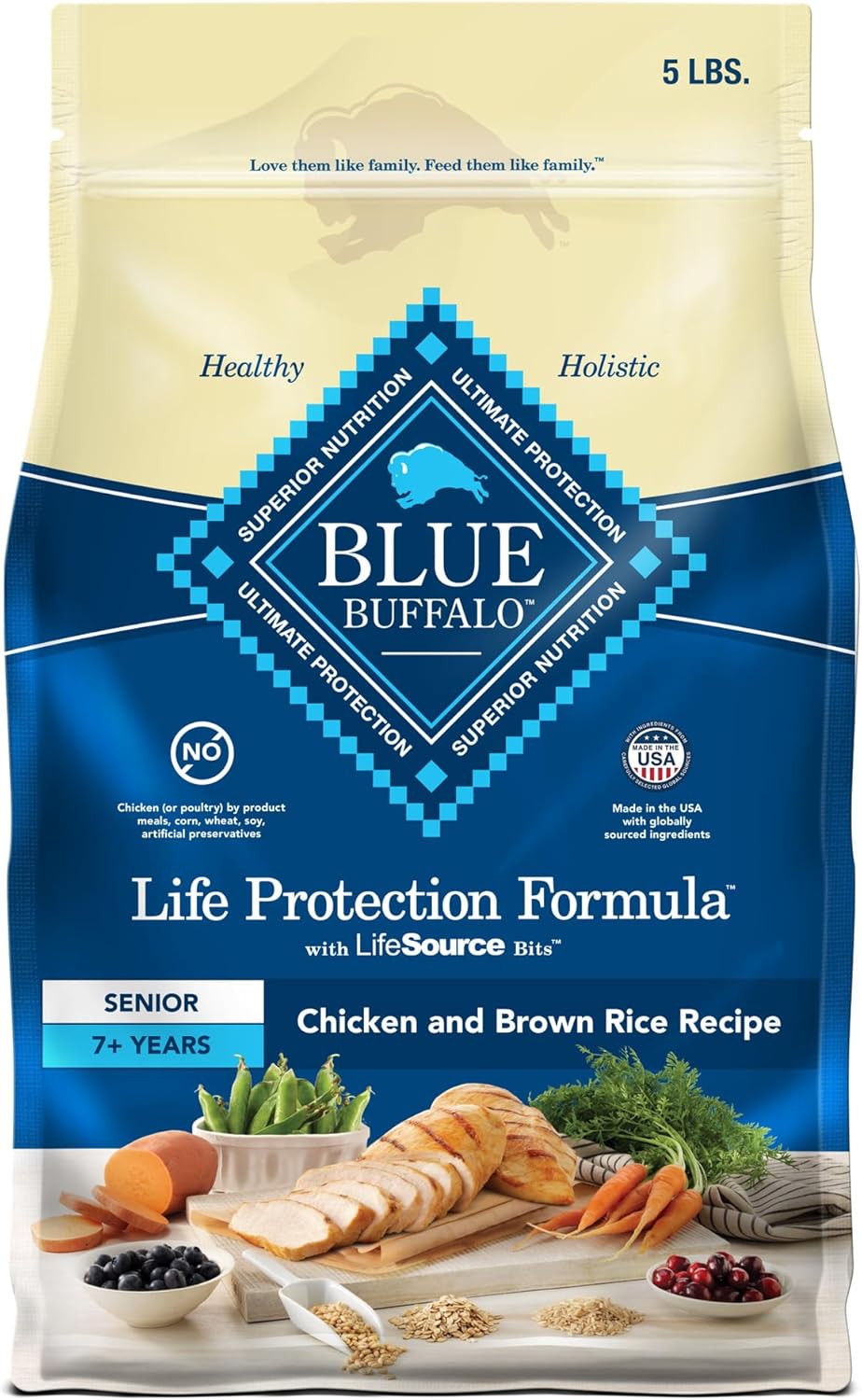 Blue Buffalo Life Protection Formula Natural Senior Dry Dog Food, Chicken and Brown Rice 5-lb Trial Size Bag