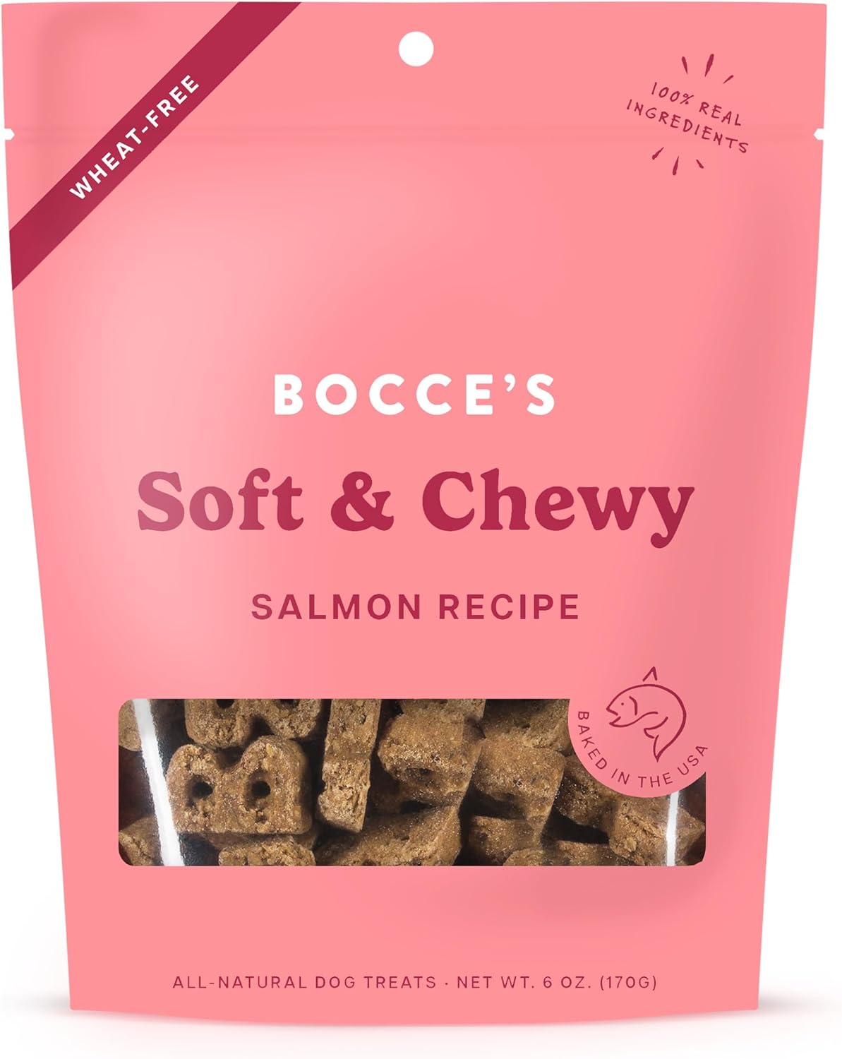 Bocce’s Bakery Oven Baked Salmon Recipe Treats for Dogs, Wheat-Free Everyday Dog Treats, Made with Real Ingredients, Baked in The USA, All-Natural Soft & Chewy Cookies, Salmon, 6 oz