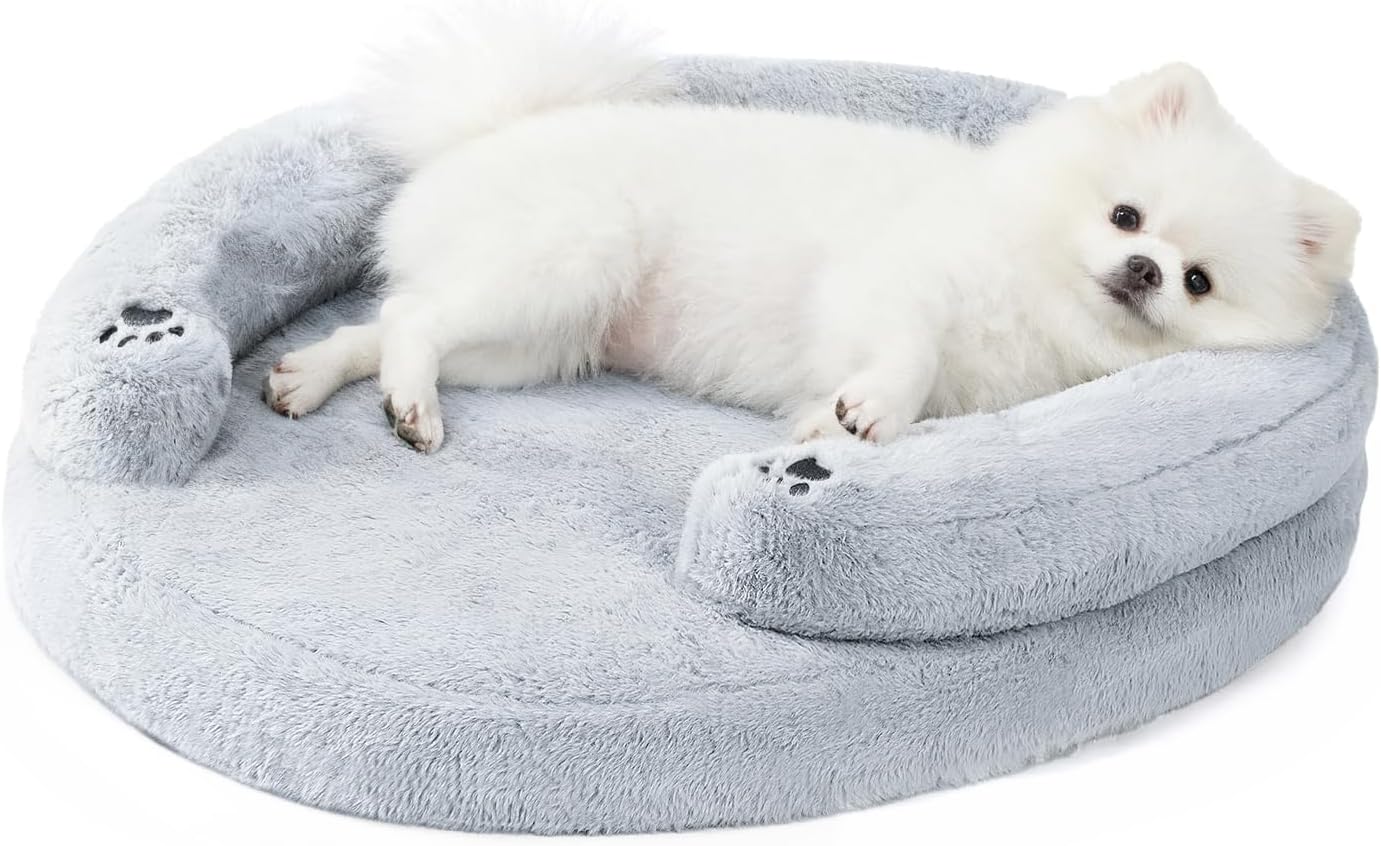 BurgeonNest Orthopedic Dog Bed for Small Dogs, Waterproof Soft Pet Cat Puppy Couch Bolster Bed with Pillow, Removable Washable Cover, Non-Slip Bottom, Egg-Crate Foam, Grey BurgeonNest Orthopedic Dog Bed for Small Dogs, Waterproof Soft Pet Cat Puppy Couch Bolster Bed with Pillow, Removable Washable Cover, Non-Slip Bottom, Egg-Crate Foam, Grey