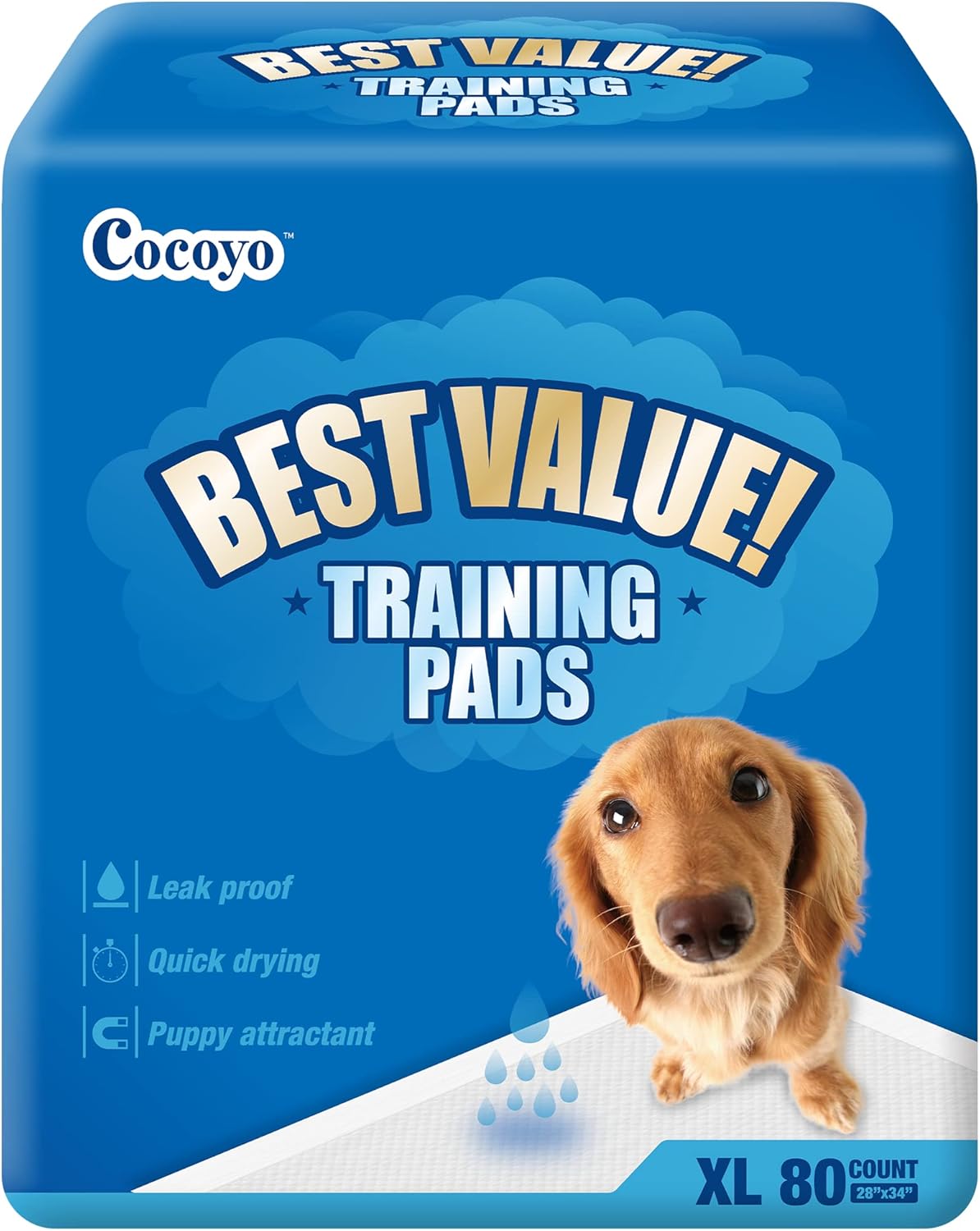 COCOYO Best Value Training Pads, 28″ by 34″ XL, 80 Count,Blue and White