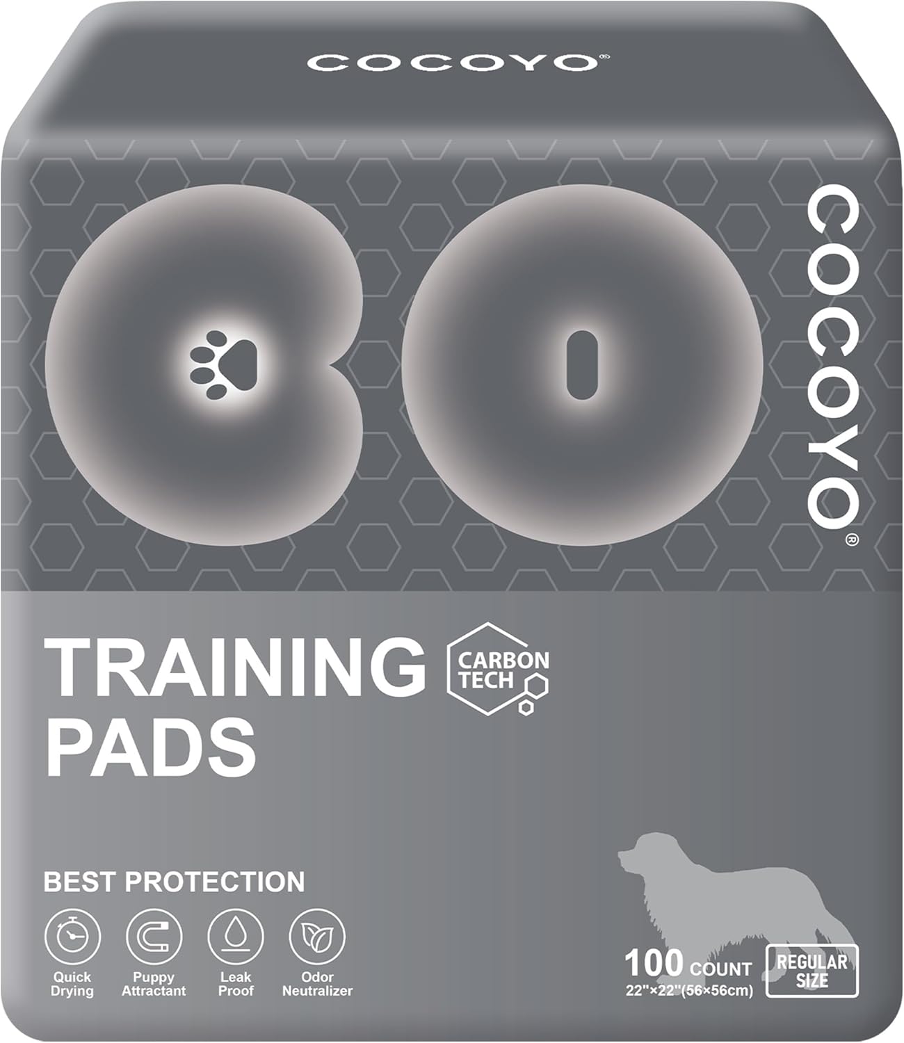 COCOYO Dog Training Pads 丨 Carbon Absorb Eliminating Urine Odor Doggie Training Pads 丨 Premium Charcoal Dog Pee Pads (100 Count, 22×22 inch),Gray