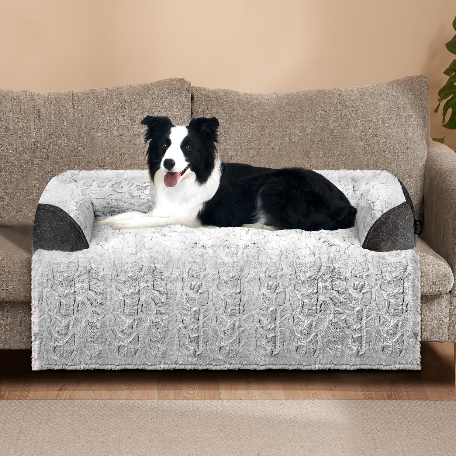 Calming Large Dog Bed for Couch, 41 x 37 inch Removable Couch Cover for Dogs Washable, Non-Slip Fluffy Plush Dog Sofa Mat for Furniture Protector – Grey