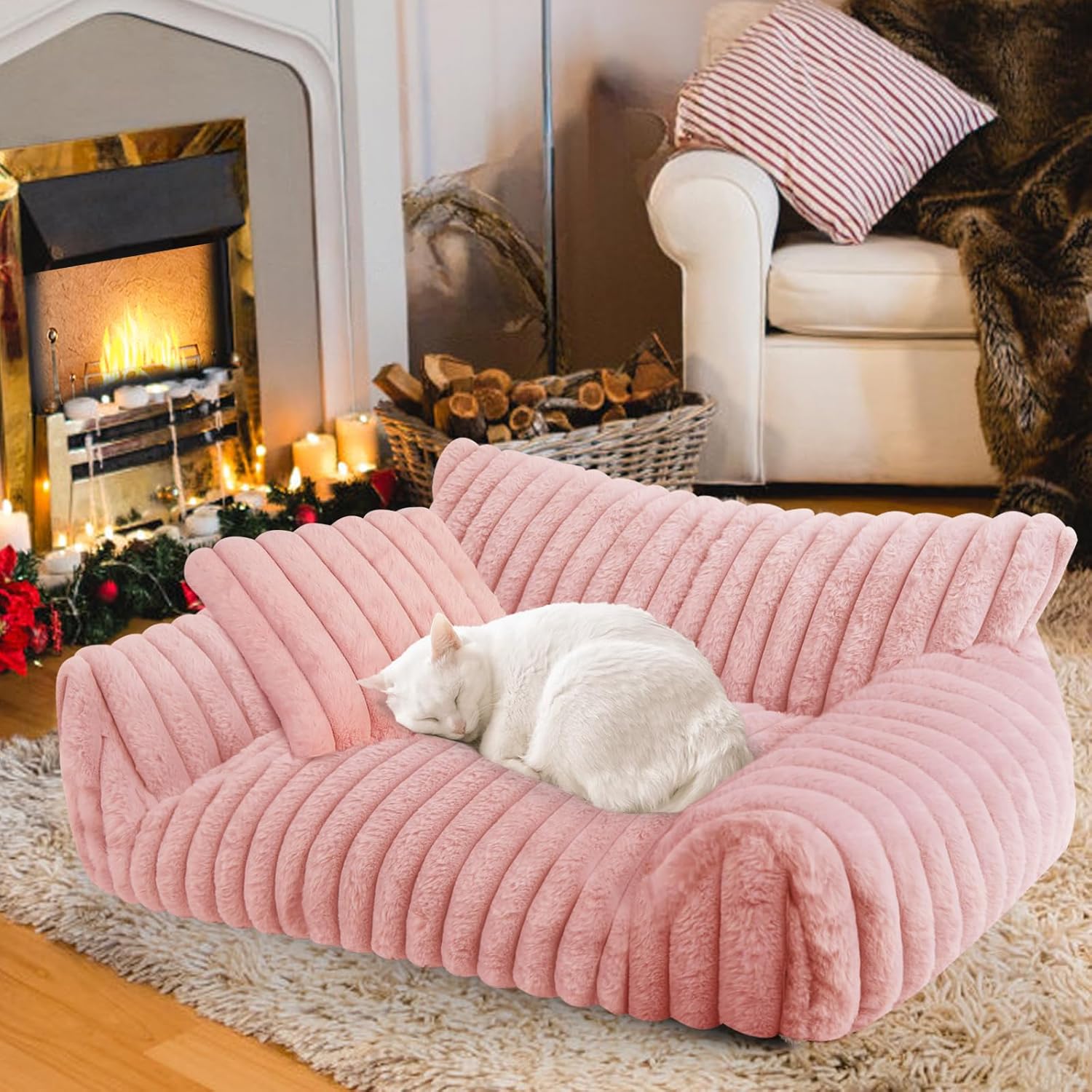 Cute Cat Couch Bed for Indoor Cats, Fluffy Pet Cat Sofa with Premium Soft Corduroy Fleece, Cute Small Dog Beds for Small Dogs, Fuzzy Puppy Chair with Removable Washable Cover (24x18x10,Pink) Cute Cat Couch Bed for Indoor Cats, Fluffy Pet Cat Sofa with Premium Soft Corduroy Fleece, Cute Small Dog Beds for Small Dogs, Fuzzy Puppy Chair with Removable Washable Cover (24x18x10,Pink)