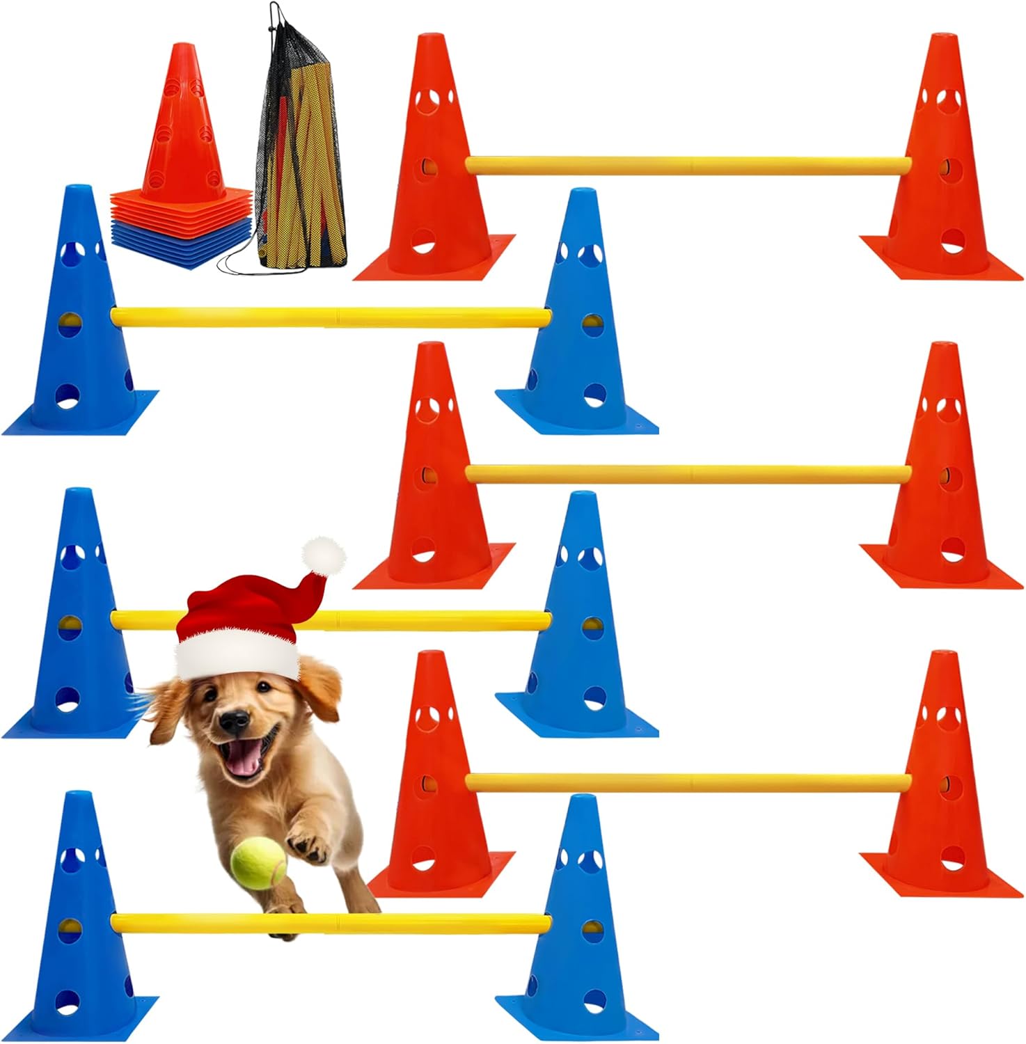Dog Agility Hurdle Cone Set, Dog Agility Set Include 12 Agility Cones 6 Agility Rods, Dog Agility Equipment with Carry Bag Dog Agility Hurdle Cone Set, Dog Agility Set Include 12 Agility Cones 6 Agility Rods, Dog Agility Equipment with Carry Bag
