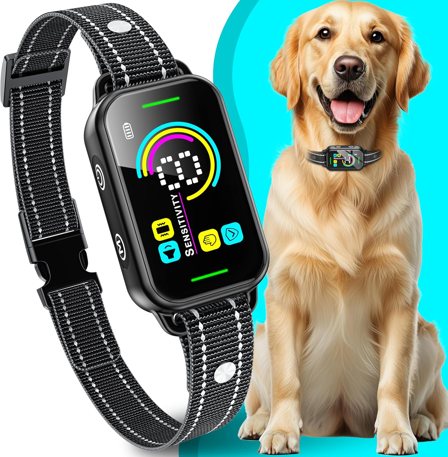 Dog Bark Collar, DINJOO Bark Collar for Large Medium Small Dogs,Smart Barking Collar,Rechargeable Anti Barking Training Collar with 8 Adjustable Sensitivity,Bark Shock Collar with Beep