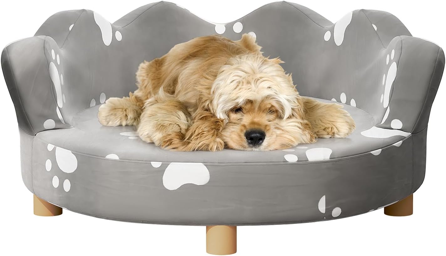 Dog Sofa, Pet Couch for Small-Sized Dogs and Cats Soft Velvety Pet Bed Couch with Legs 80 lbs Loading Washable Cat Sofa para Perros Chair for Small Dog/Cat-Gray