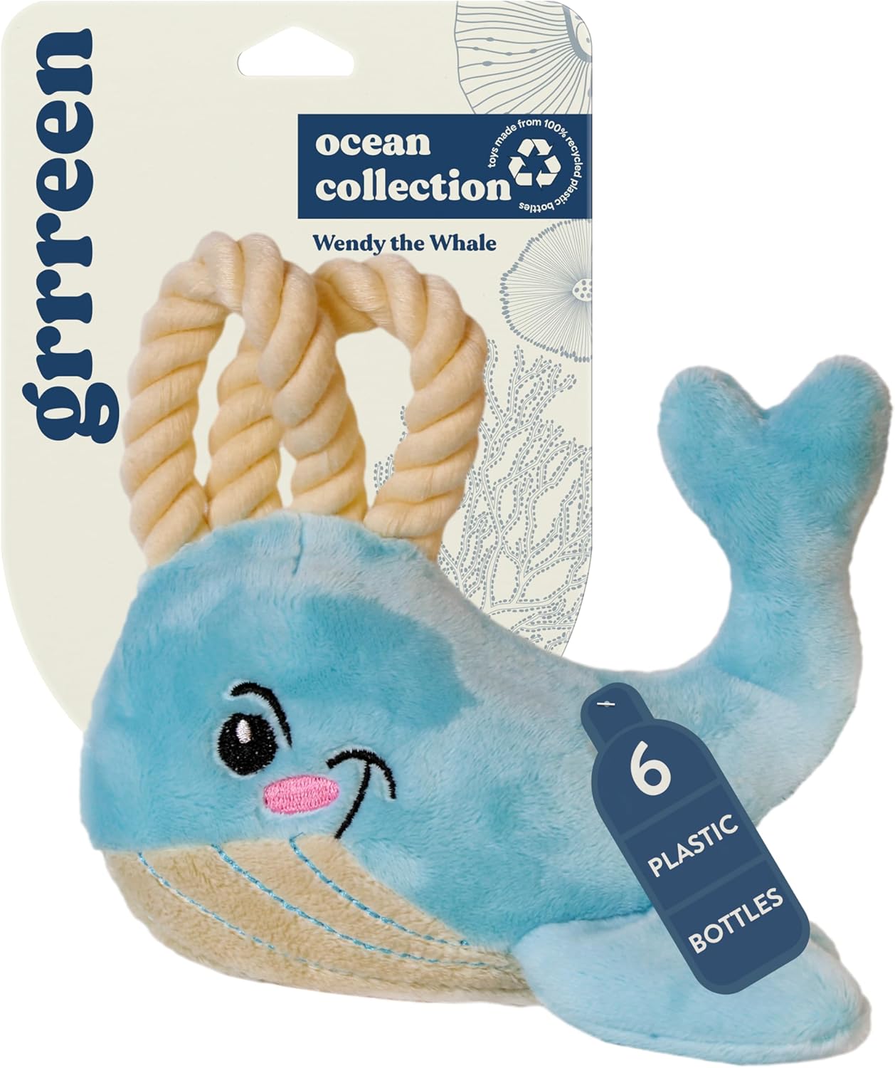 Dog Toys | Plush Whale Stuffed Animal with Rope for Dogs | Eco Friendly Toy – Easy to Clean and Made from Non Toxic Materials