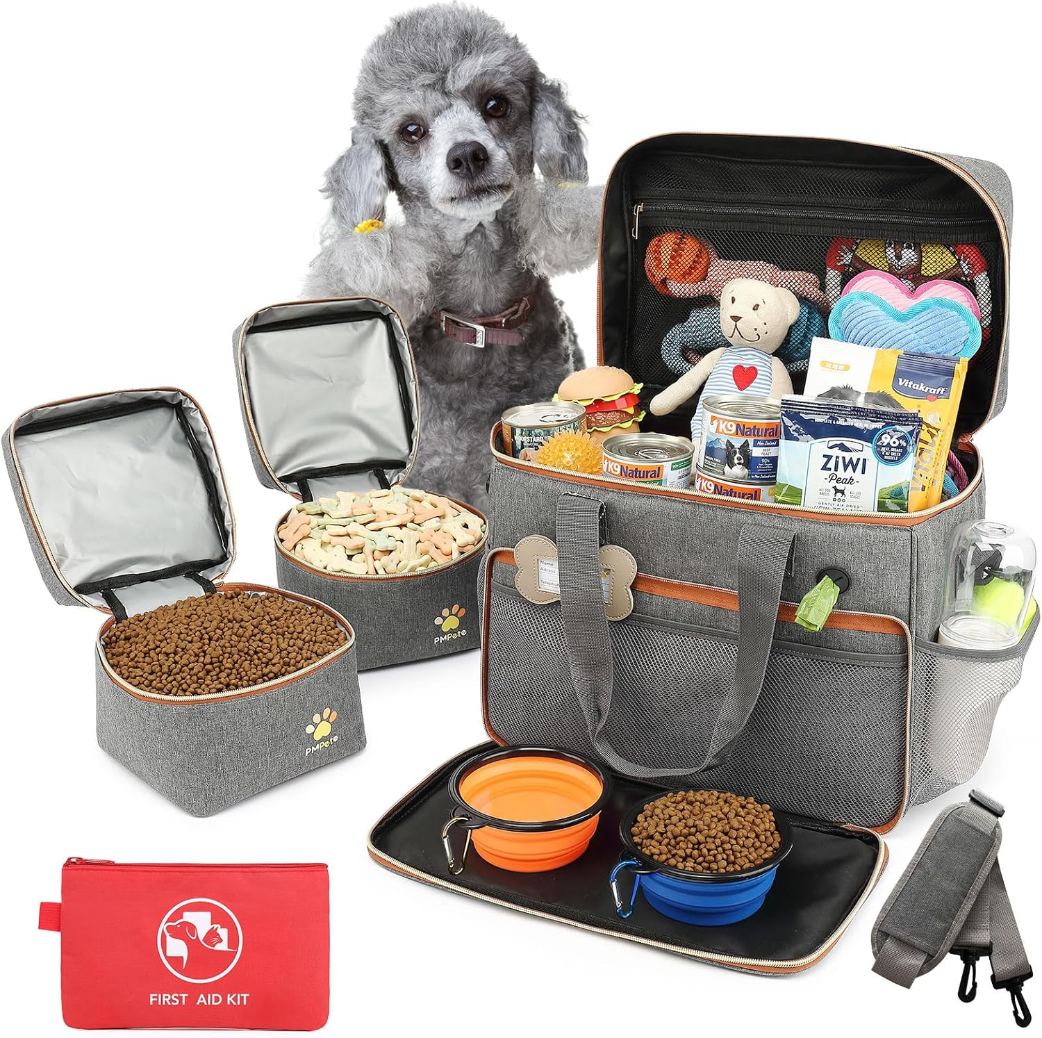 Dog Travel Bag for Week Away/Overnight Trips – Multi-Function Pockets, Ideal Dog Diaper Bag & Travel Kit (Grey) Dog Travel Bag for Week Away/Overnight Trips – Multi-Function Pockets, Ideal Dog Diaper Bag & Travel Kit (Grey)