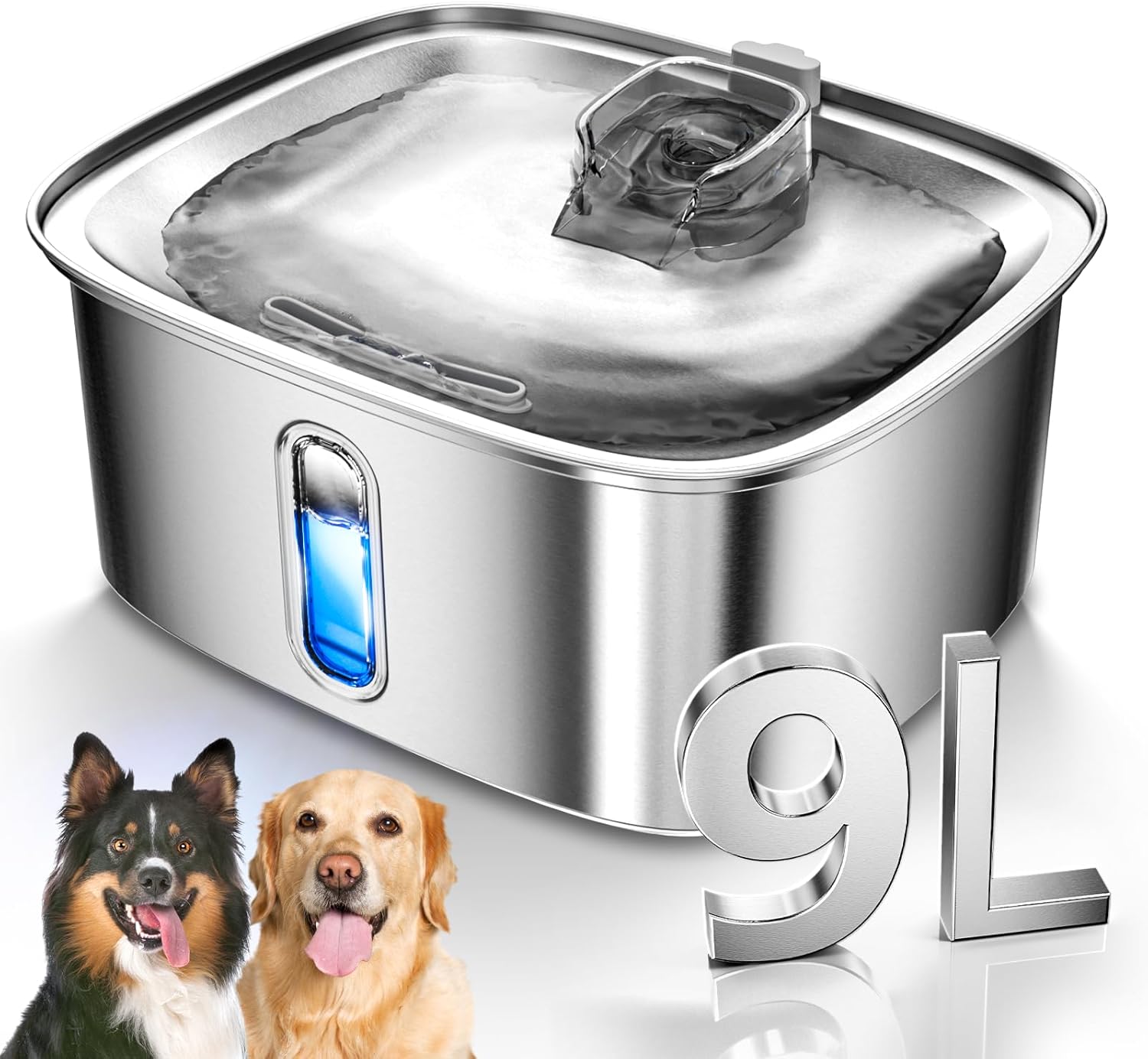 Dog Water Fountain for Large Dogs, 9L/2.4Gal Stainless Steel Dog Fountain with Water Level Window & Filtration, Automatic Pet Water Bowl Dispenser Indoor, Super Quiet for Multi-Pet Dog Water Fountain for Large Dogs, 9L/2.4Gal Stainless Steel Dog Fountain with Water Level Window & Filtration, Automatic Pet Water Bowl Dispenser Indoor, Super Quiet for Multi-Pet