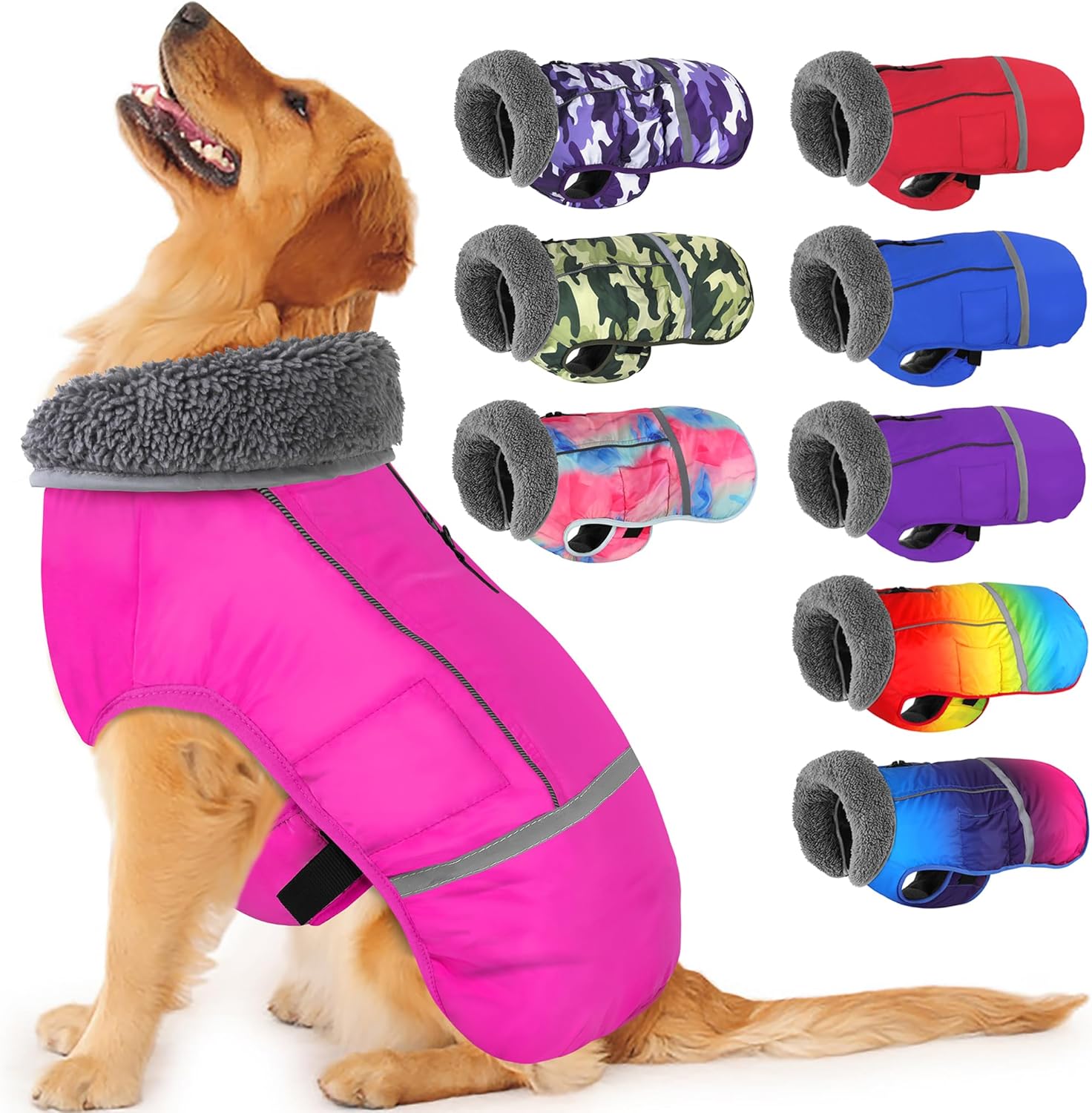 Dogcheer Warm Dog Coat, Christmas Dog Jacket Waterproof Puppy Winter Coat with Buckles, Reflective Adjustable Pet Snow Jacket Turtleneck Fleece Sweater for Small Medium Large Dogs – Pink, S