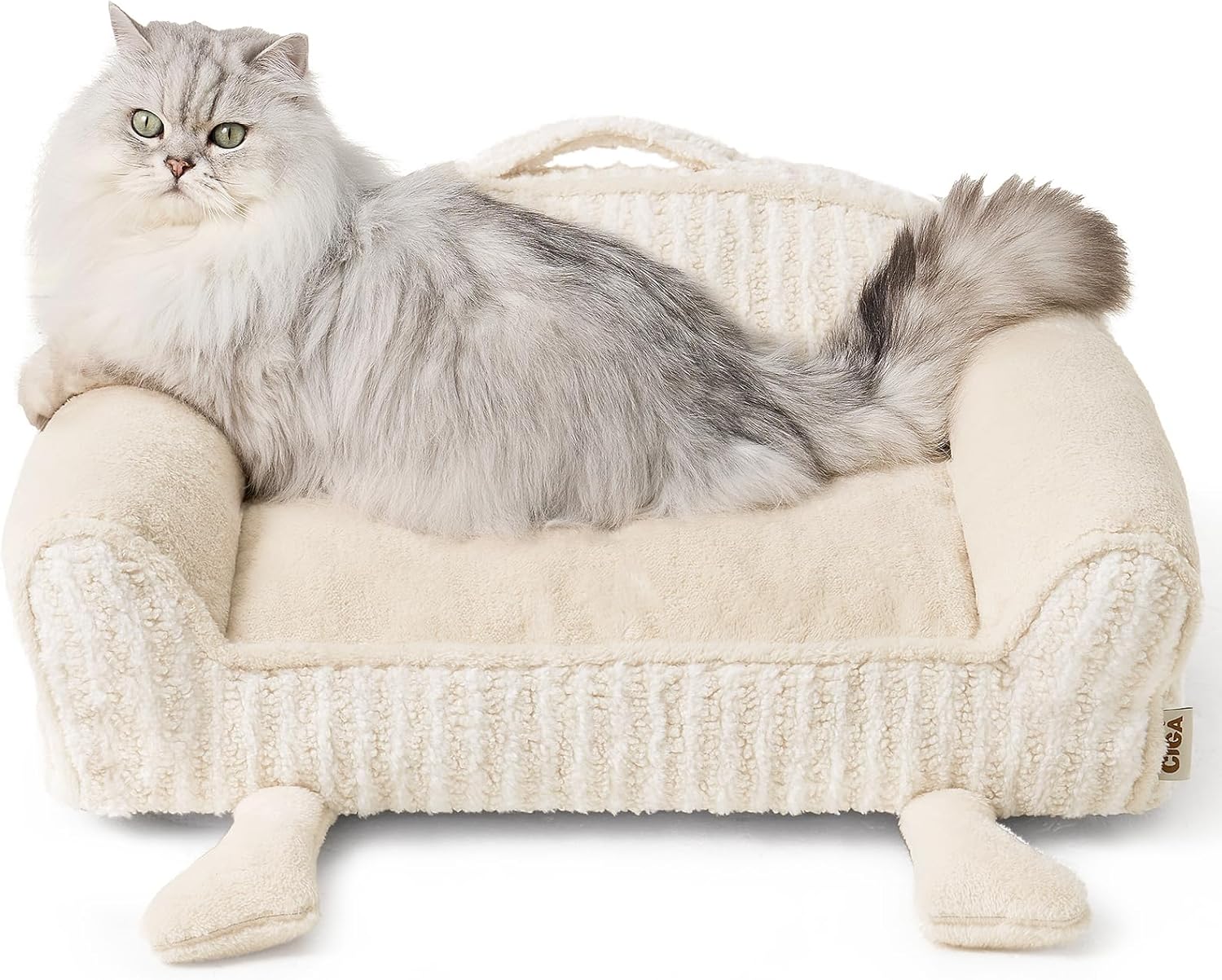 EHEYCIGA Washable Dog Beds for Small Dogs 24 Inch – Striped Cat Couch for Indoor Cats with Removable Cover, Shredded Memory Foam Waterproof Puppy Bed with Non – Slip Bottom, Cream