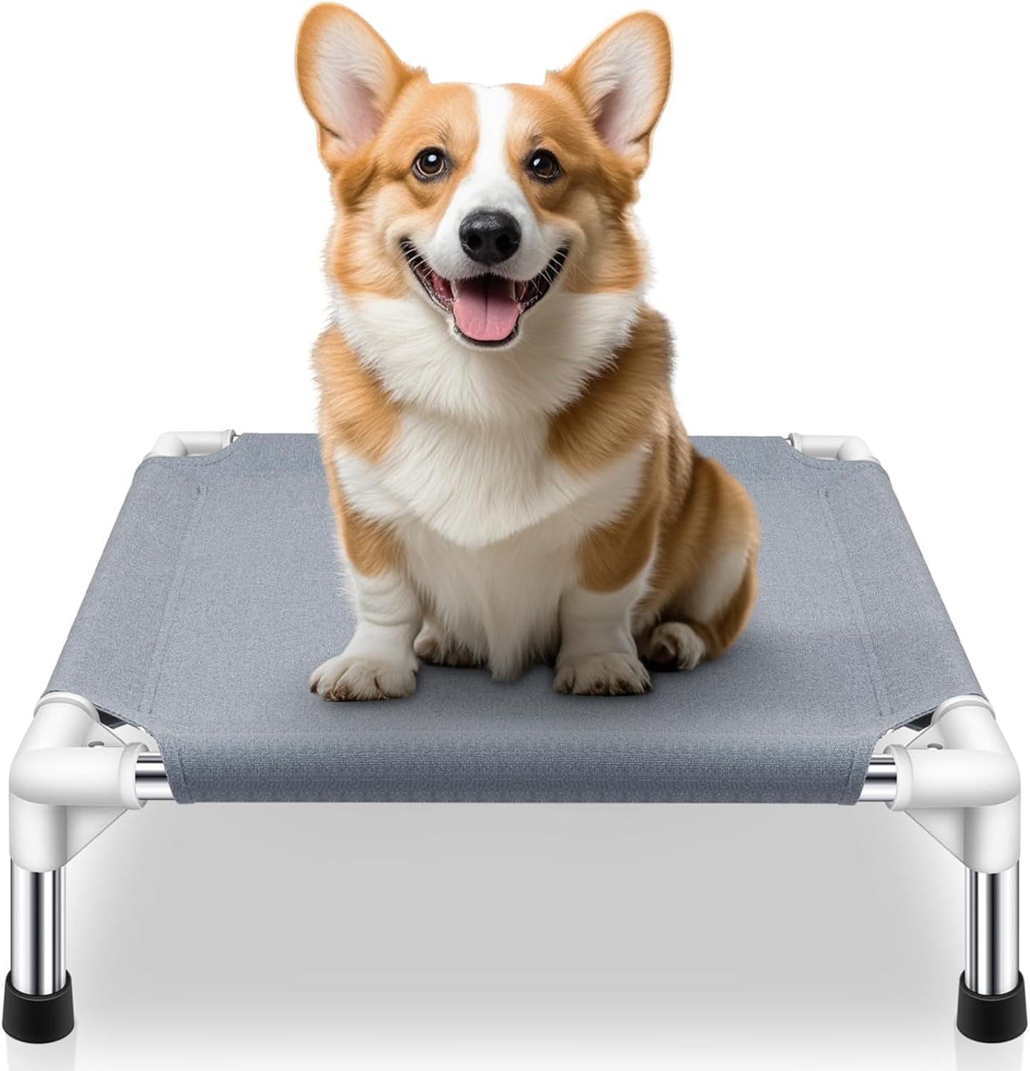 Elevated Dog Bed for Small Dogs, Outdoor Cooling Dog Bed Cot for Small Pets, Indoor Detachable Raised Dog Bed with Non-Slip Feet, Double Layer Polyester Cotton (20″ L x 20″ W x 6.5″ Th)