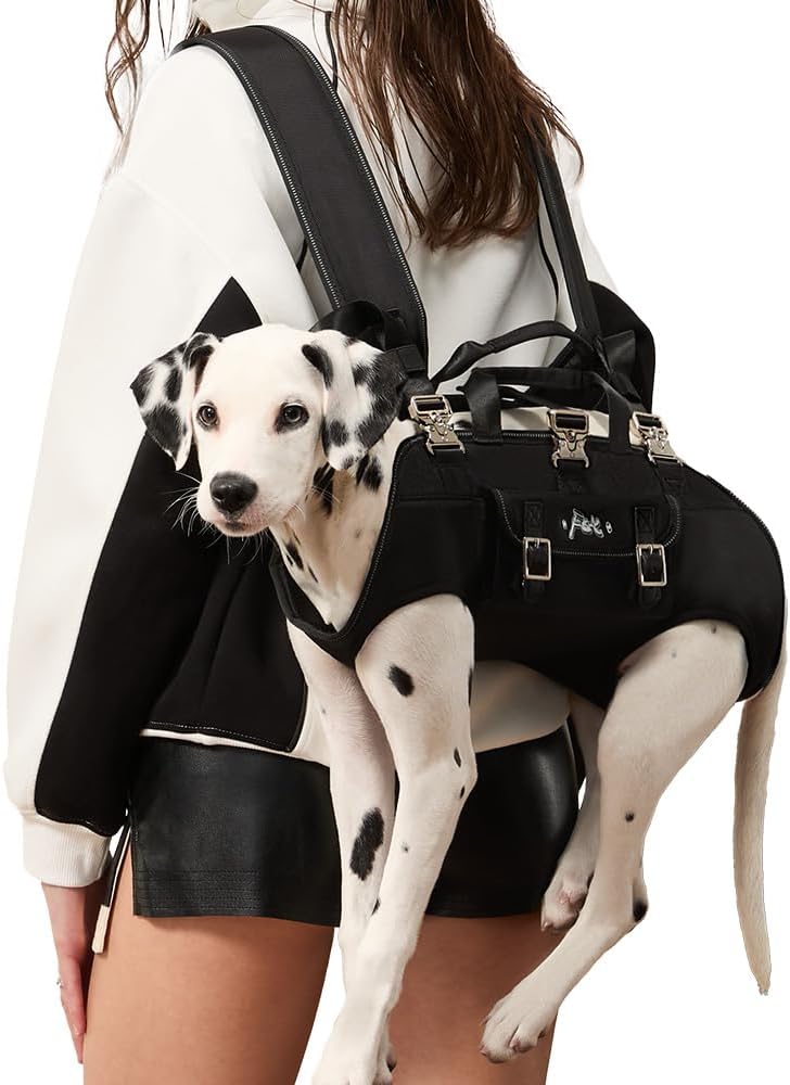 FCT Dog Backpack Carrier – Spine-Friendly for Small to Midium Dogs (8-18 lbs), Horizontal Design Dog Carrier with Adjustable Back Straps,Legs-Out Comfort for Travel/Hiking/Cycling (Black, Size M)