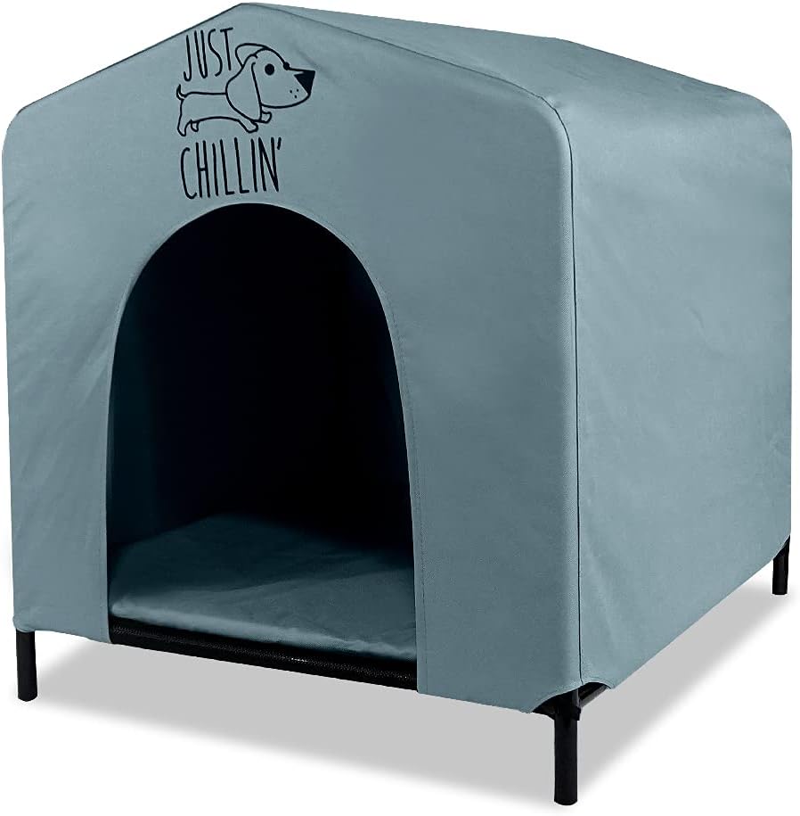 Floppy Dawg Just Chillin’ Portable Dog House. Elevated Pet Shelter for Indoor and Outdoor Use. Made of Water Resistant Breathable Oxford Fabric. Easy to Assemble and Lightweight. 33″L x 29″W x 32″H Floppy Dawg Just Chillin’ Portable Dog House. Elevated Pet Shelter for Indoor and Outdoor Use. Made of Water Resistant Breathable Oxford Fabric. Easy to Assemble and Lightweight. 33″L x 29″W x 32″H