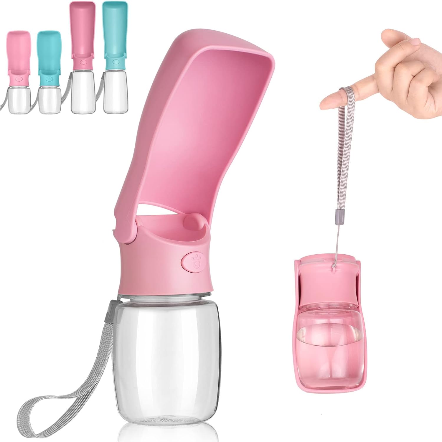 Foldable Dog Water Bottle – Portable Dispenser | Leak Proof & Food Grade Plastic Travel | Pet Water Bottle for Dog Cat Outdoor Walking Hiking Travel(Pink, 12oz)