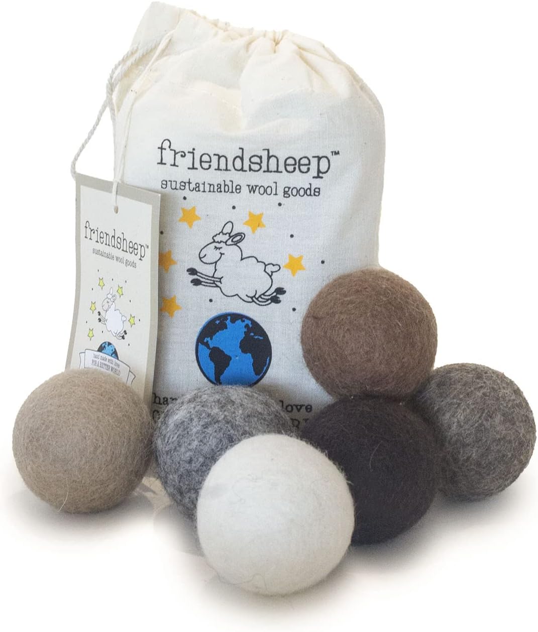 Friendsheep Eco Wool Pet Toy Ball – Cat, Ferret, Small Dog – Fair Trade, Handmade in Nepal, Eco-Friendly – 100% Wool, 6-Pack (Balls x6, Earth Tones)