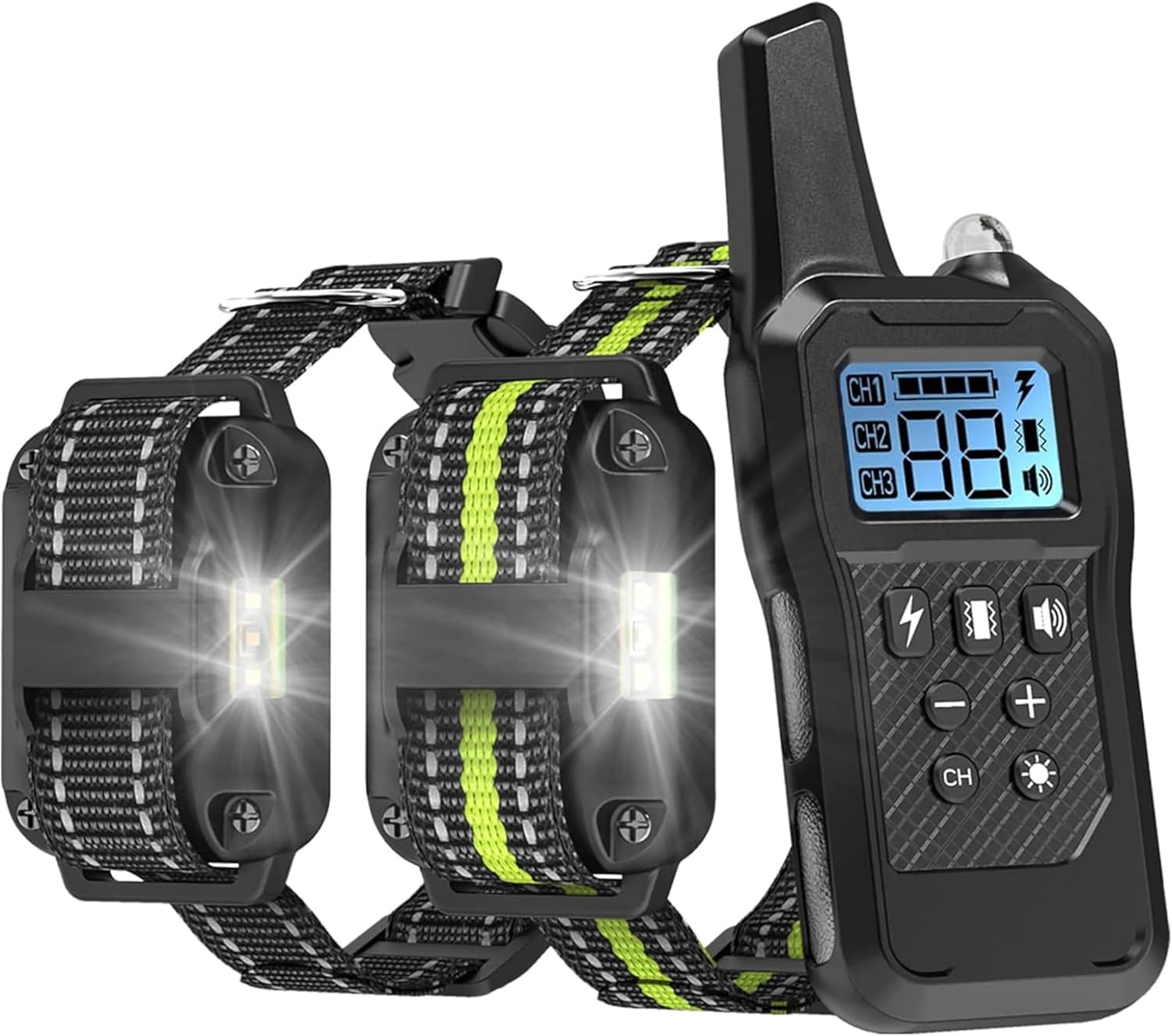 FunniPets Dog Shock Collar 2 Pack – Dog Training Collar with Remote IP65 Waterproof E Collar for Dogs Training with Shock Vibrate Beep and Light Modes for Small Medium Large Dogs