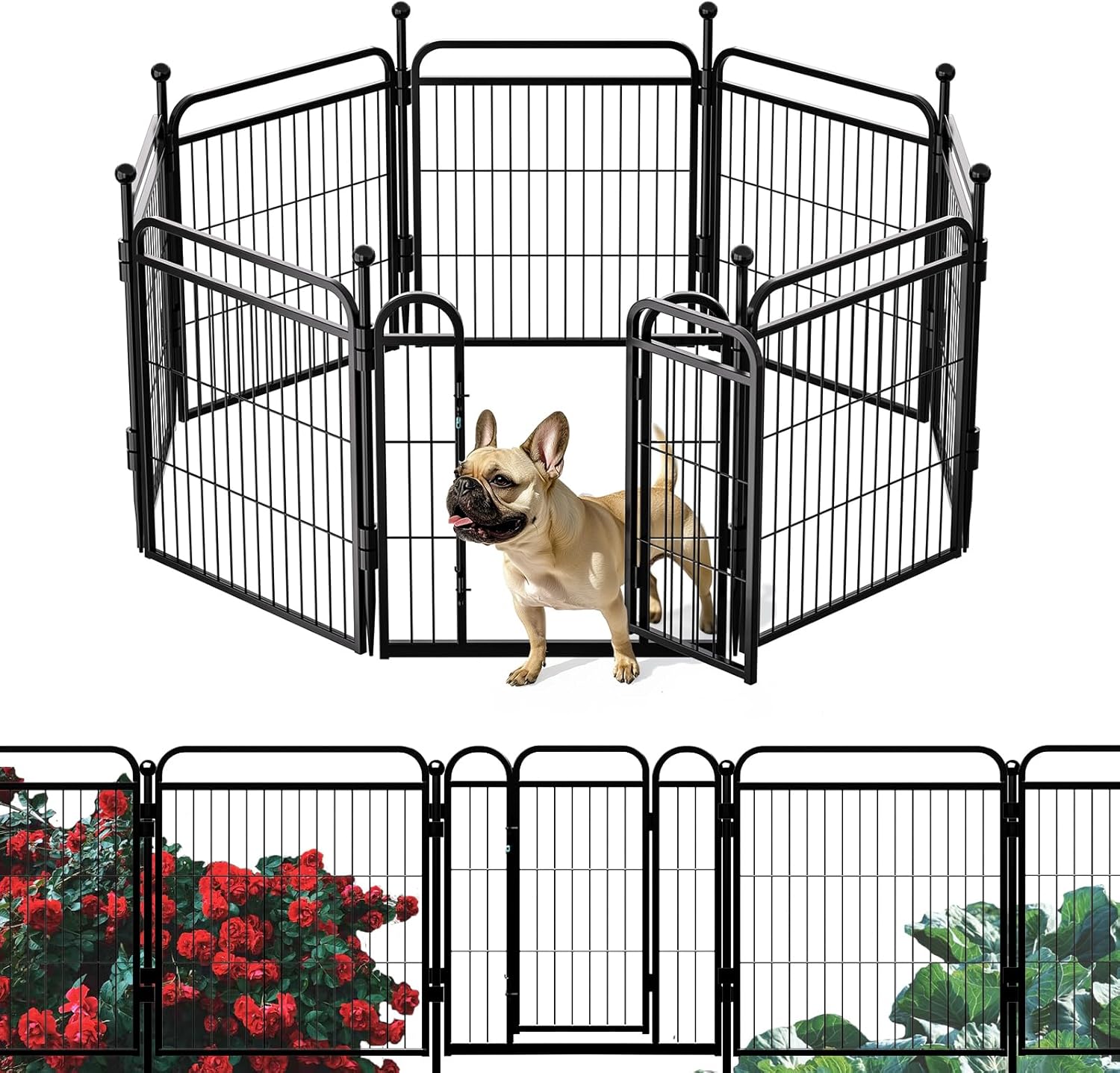 Gardner Pet Dog Playpens, 24″ H 8 Panels Dog Pen Outdoor/Indoor Dog Fence Exercise Pen for Small/Medium Dogs, Foldable Pet Play Yard Gate with Gravity Automatic Lock, Pet Playpen, Black
