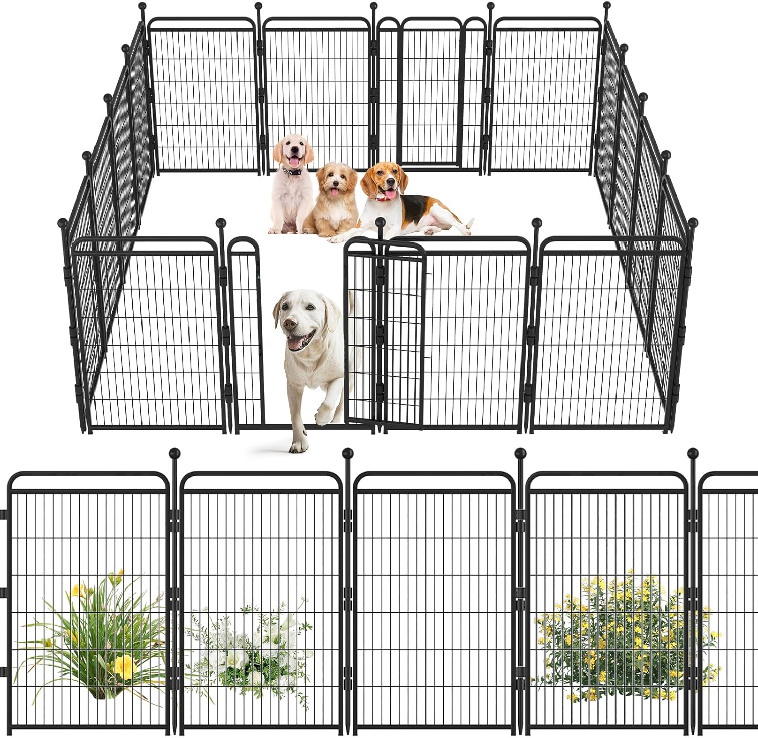 Gardner Pet Dog Playpens, 40″ H 16 Panels Dog Pen Outdoor/Indoor Dog Fence Exercise Pen for Small/Medium/Large Dogs, Foldable Pet Play Yard Gate with Gravity Automatic Lock, Pet Playpen, Black