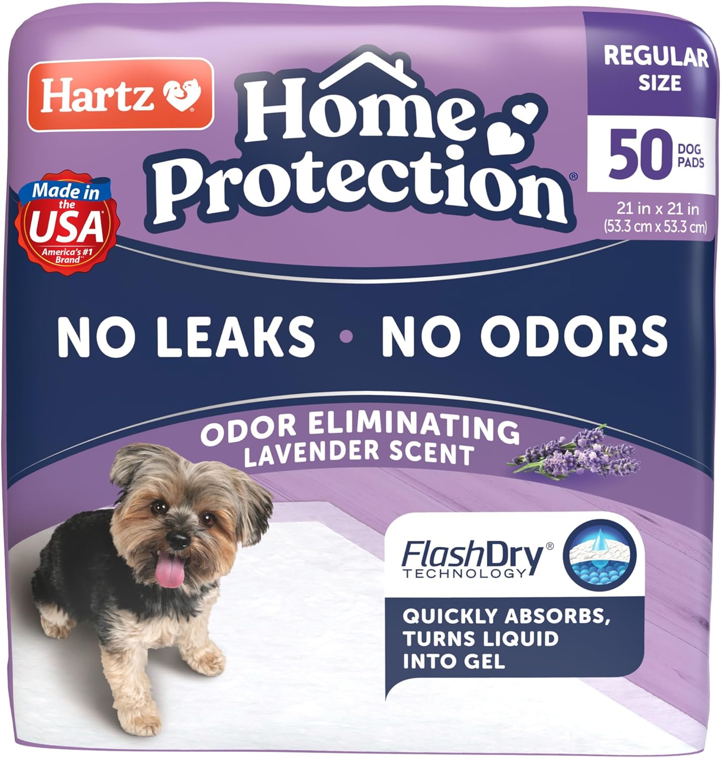 Hartz Home Protection Lavender Scented Dog Pads, 50 count, Super Absorbent & Won’t Leak, Odor Eliminating