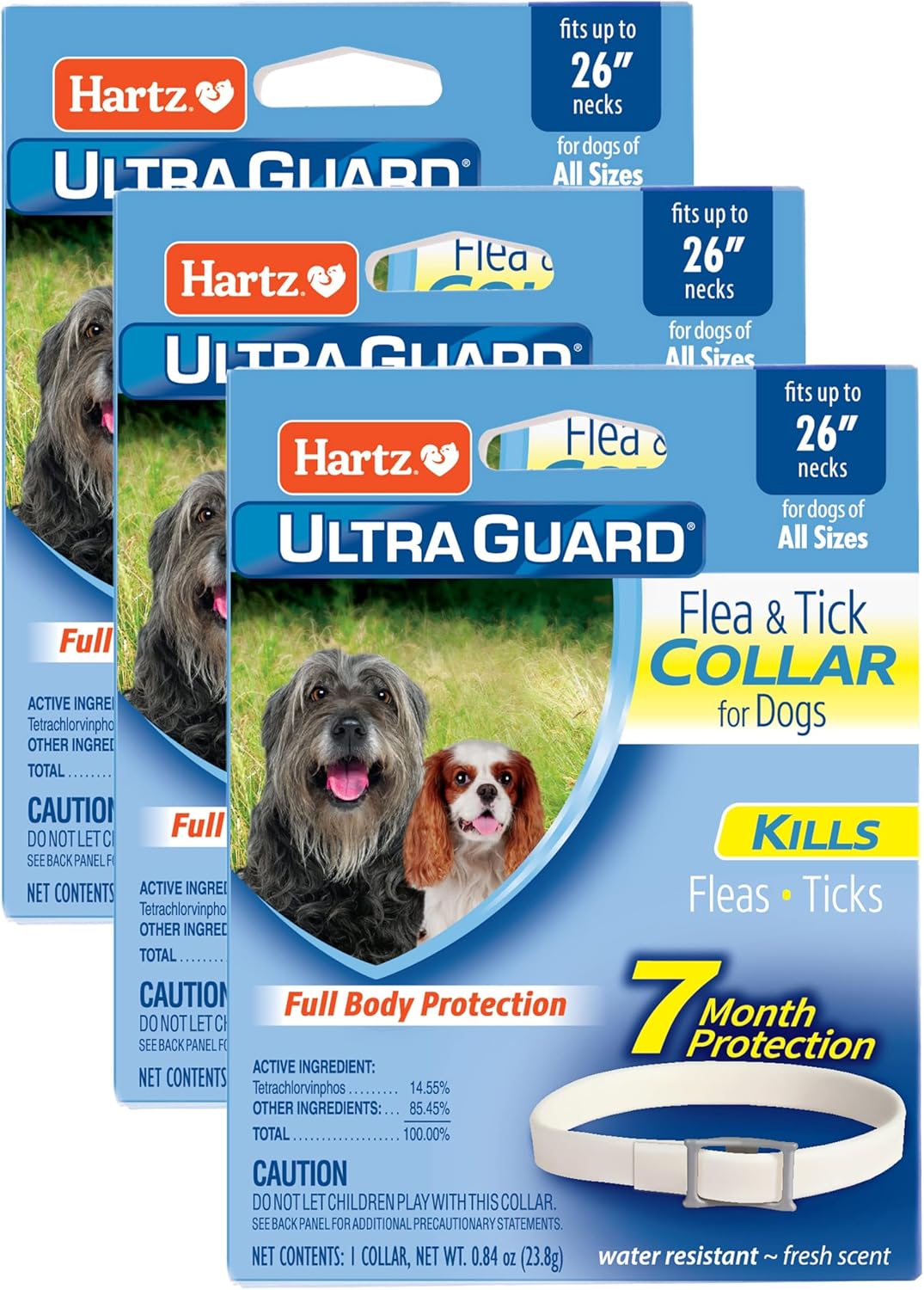 Hartz UltraGuard Flea & Tick Collar for Dogs and Puppies – 26″ Neck, 7 Month Protection (Pack of 3)