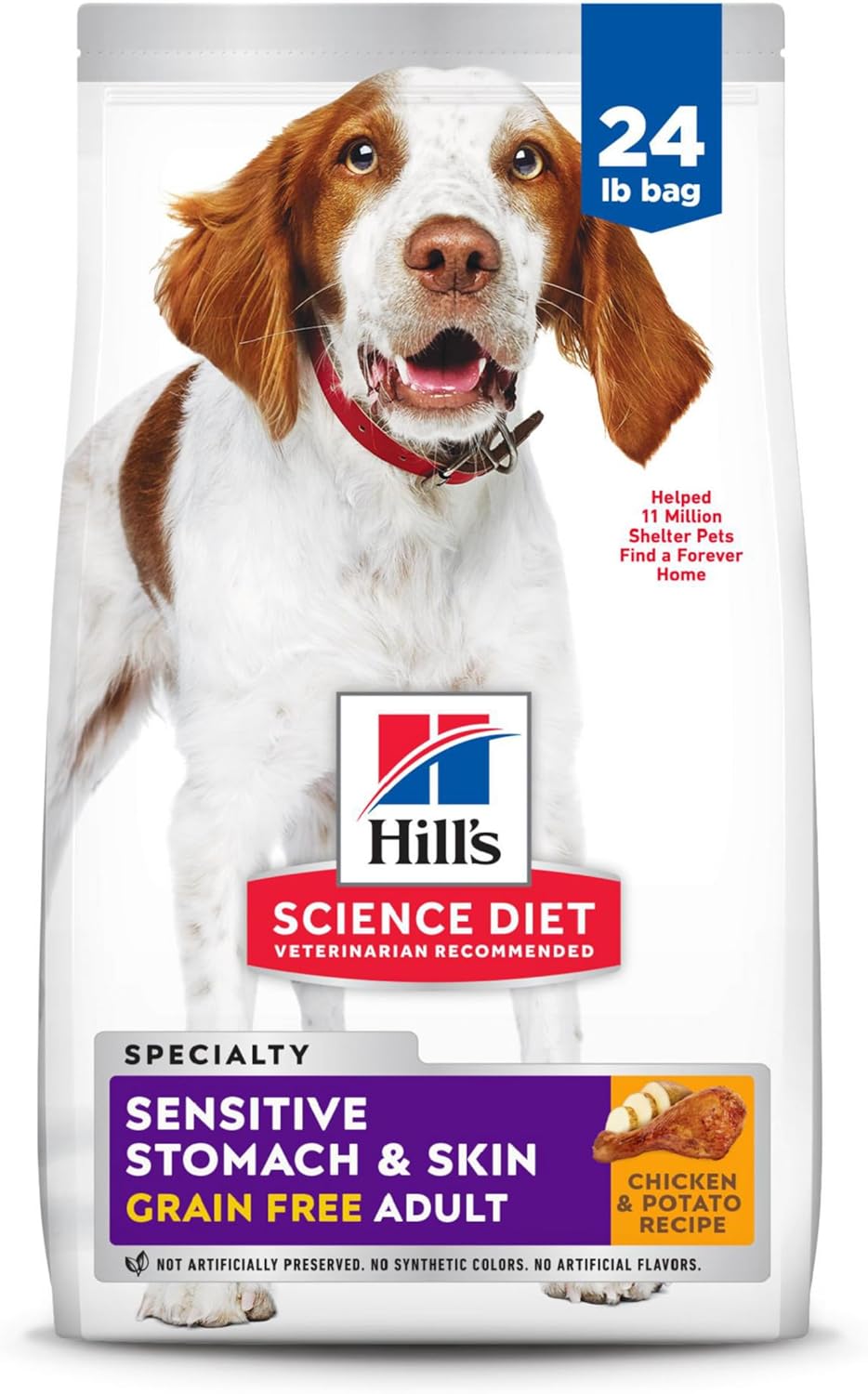 Hill’s Science Diet Sensitive Stomach & Skin, Adult 1-6, Stomach & Skin Sensitivity Support, Dry Dog Food, Grain Free Chicken & Potato, 24 lb Bag